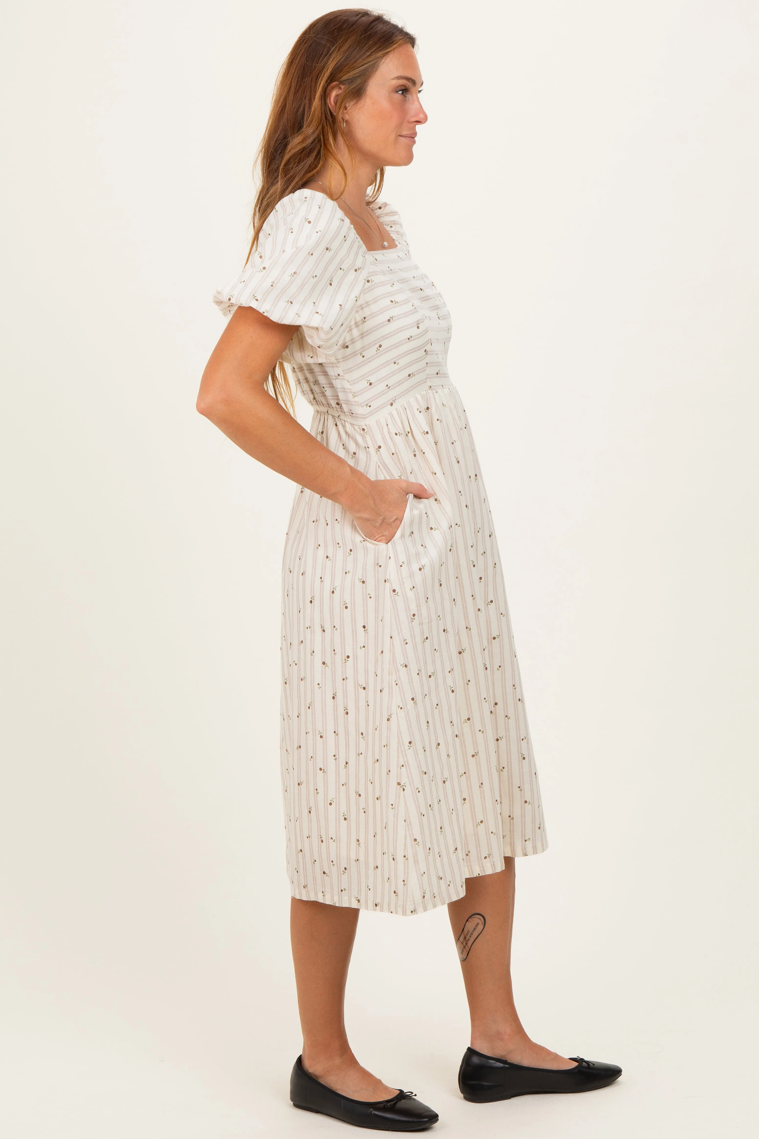 Beige Square Neck Striped Dress sold by Pinkblush product image thumbnail 3