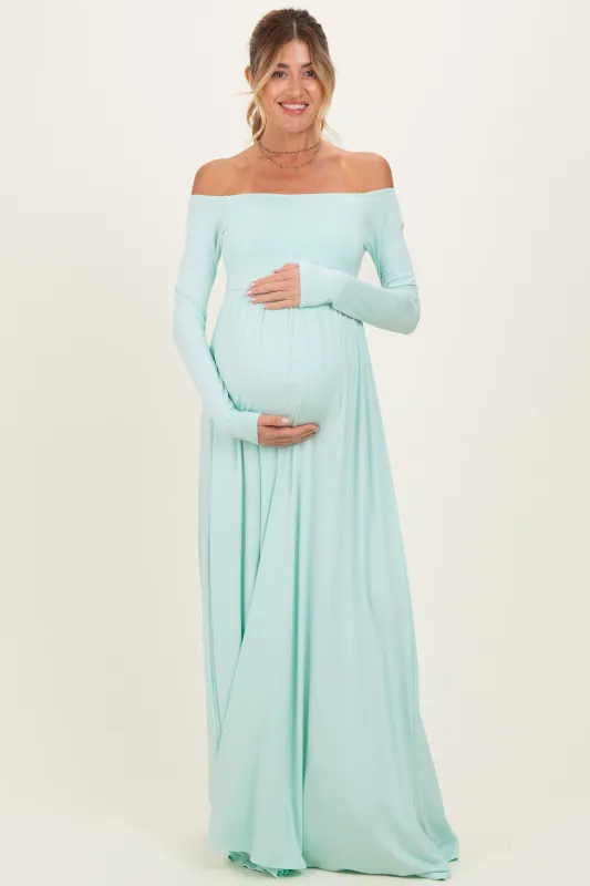 PinkBlush Mint Off Shoulder Maternity Maxi Dress made by Pinkblush
