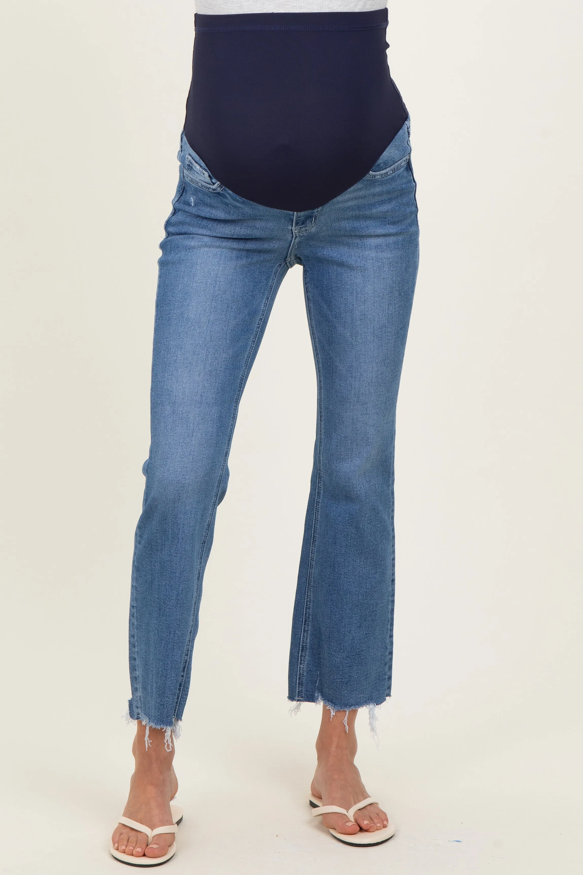 Blue Distressed Frayed Hem Kick Flare Maternity Jeans sold by Pinkblush product image thumbnail 2