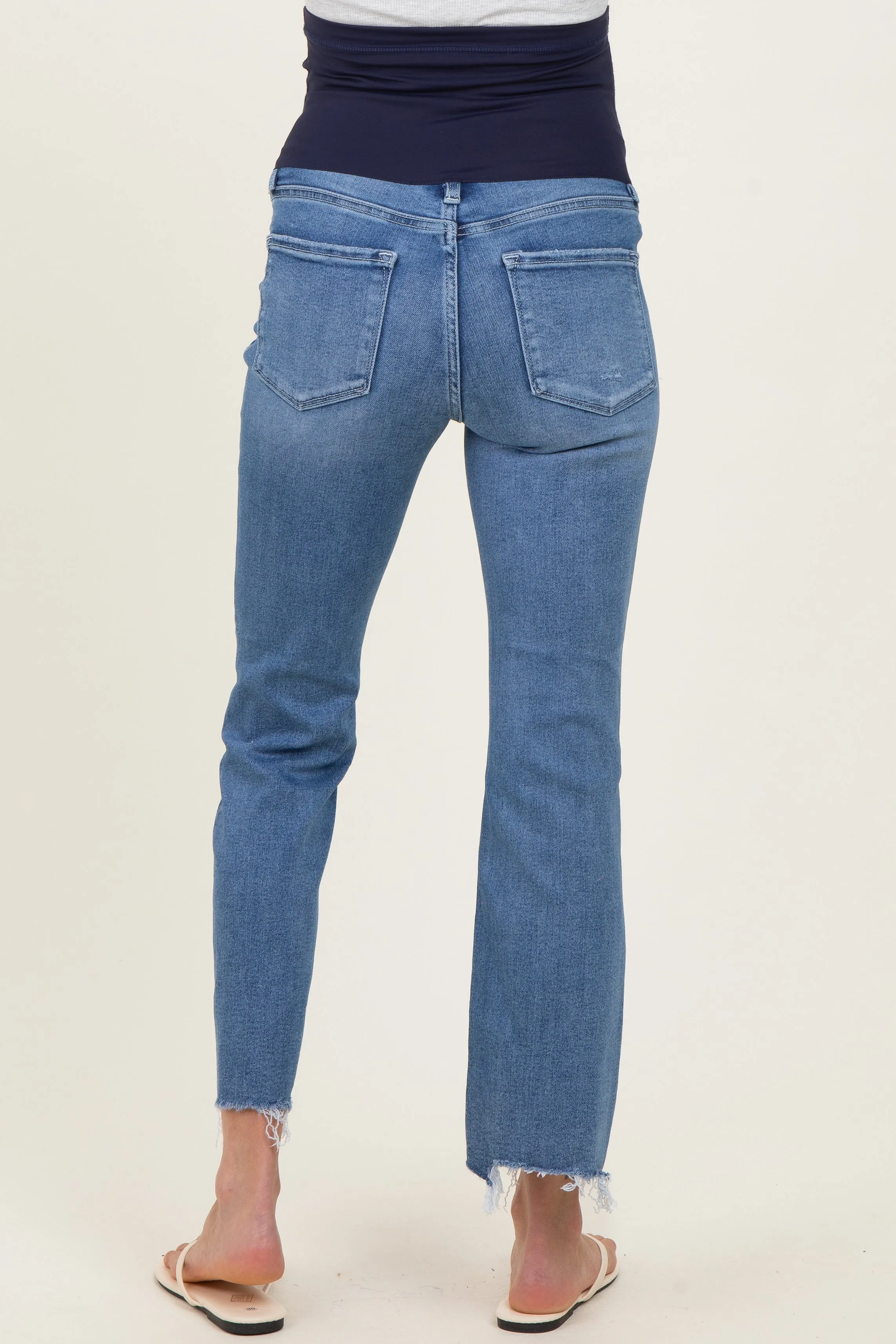 Blue Distressed Frayed Hem Kick Flare Maternity Jeans sold by Pinkblush product image thumbnail 4