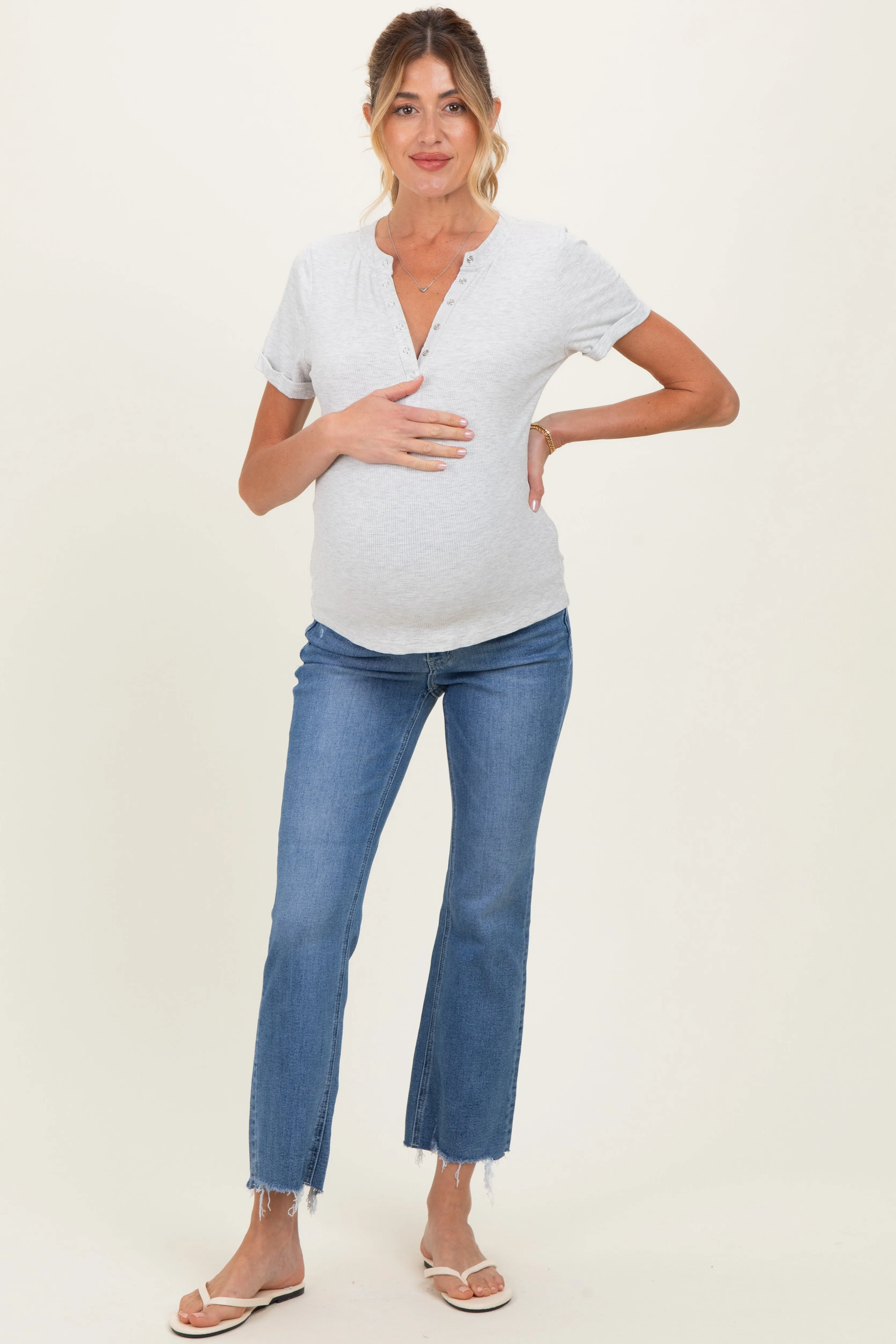 Blue Distressed Frayed Hem Kick Flare Maternity Jeans sold by Pinkblush