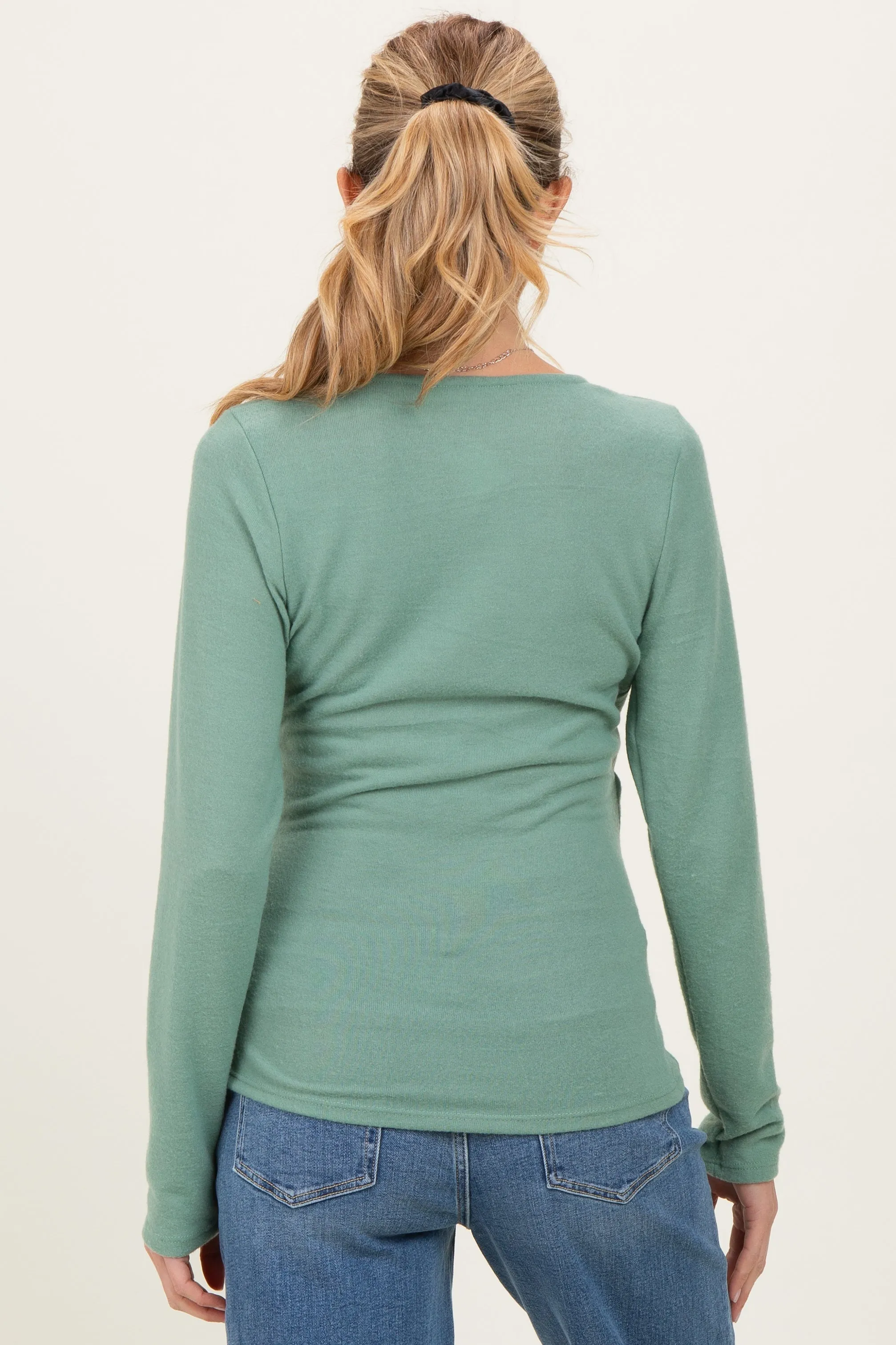 Green Brushed Knit Wrap Front Maternity Top sold by Pinkblush product image thumbnail 3