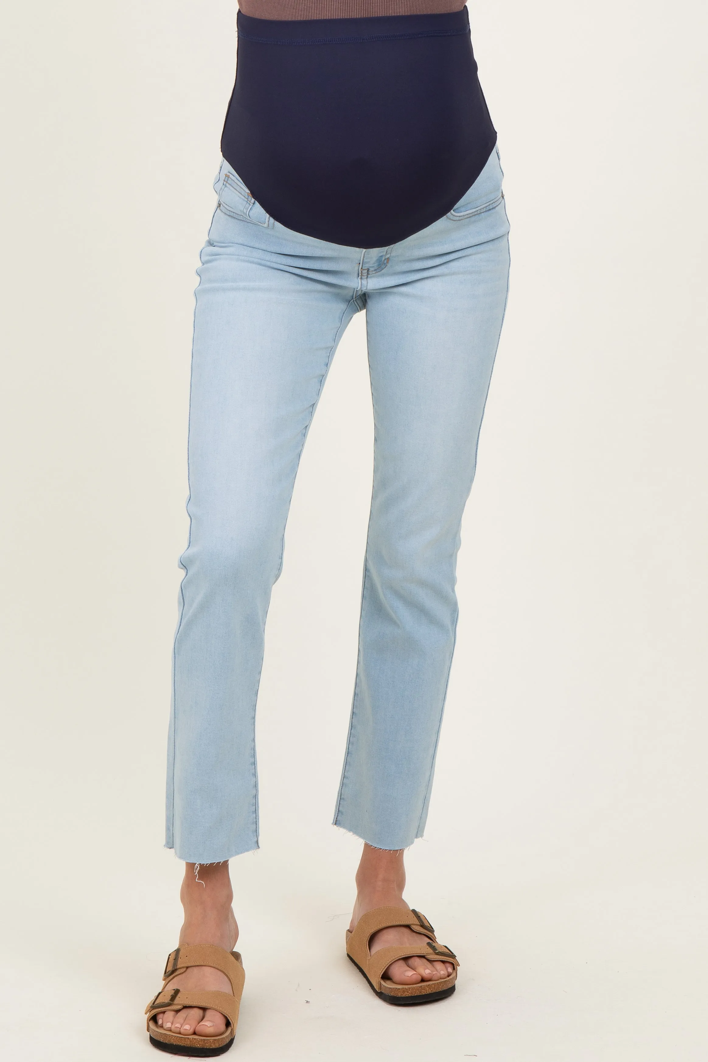 Light Blue Slim Fit Raw Hem Maternity Jeans sold by Pinkblush product image thumbnail 2