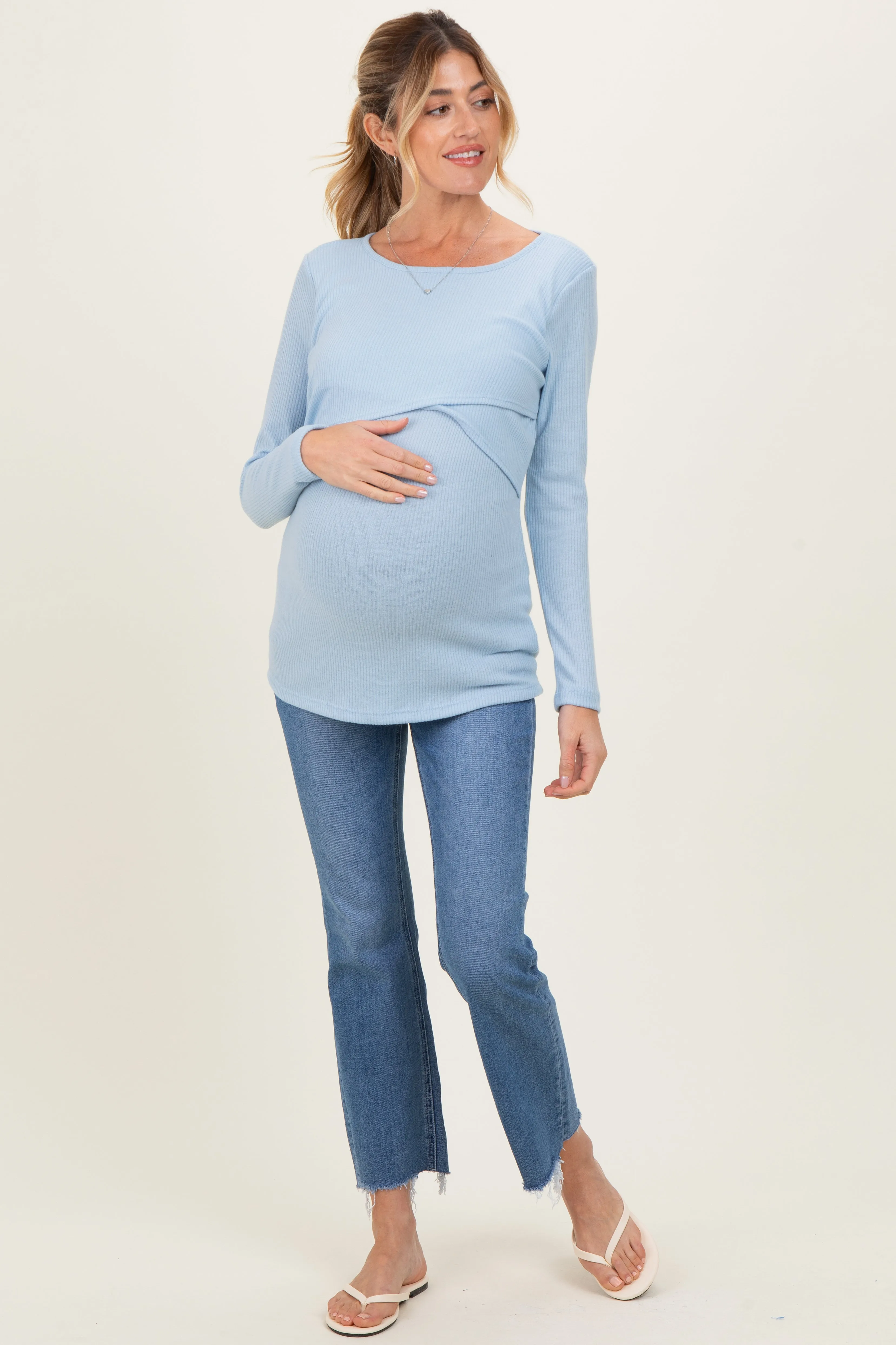 Light Blue Ribbed Crossover Maternity/Nursing Top sold by Pinkblush product image thumbnail 3