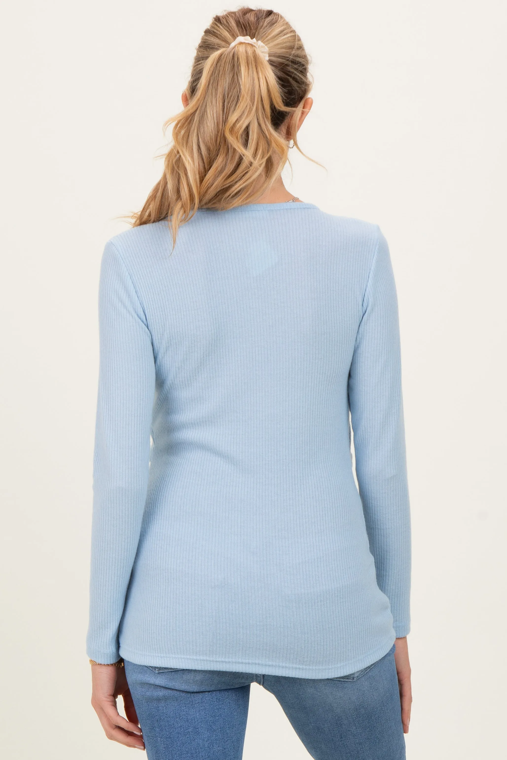 Light Blue Ribbed Crossover Maternity/Nursing Top sold by Pinkblush product image thumbnail 5