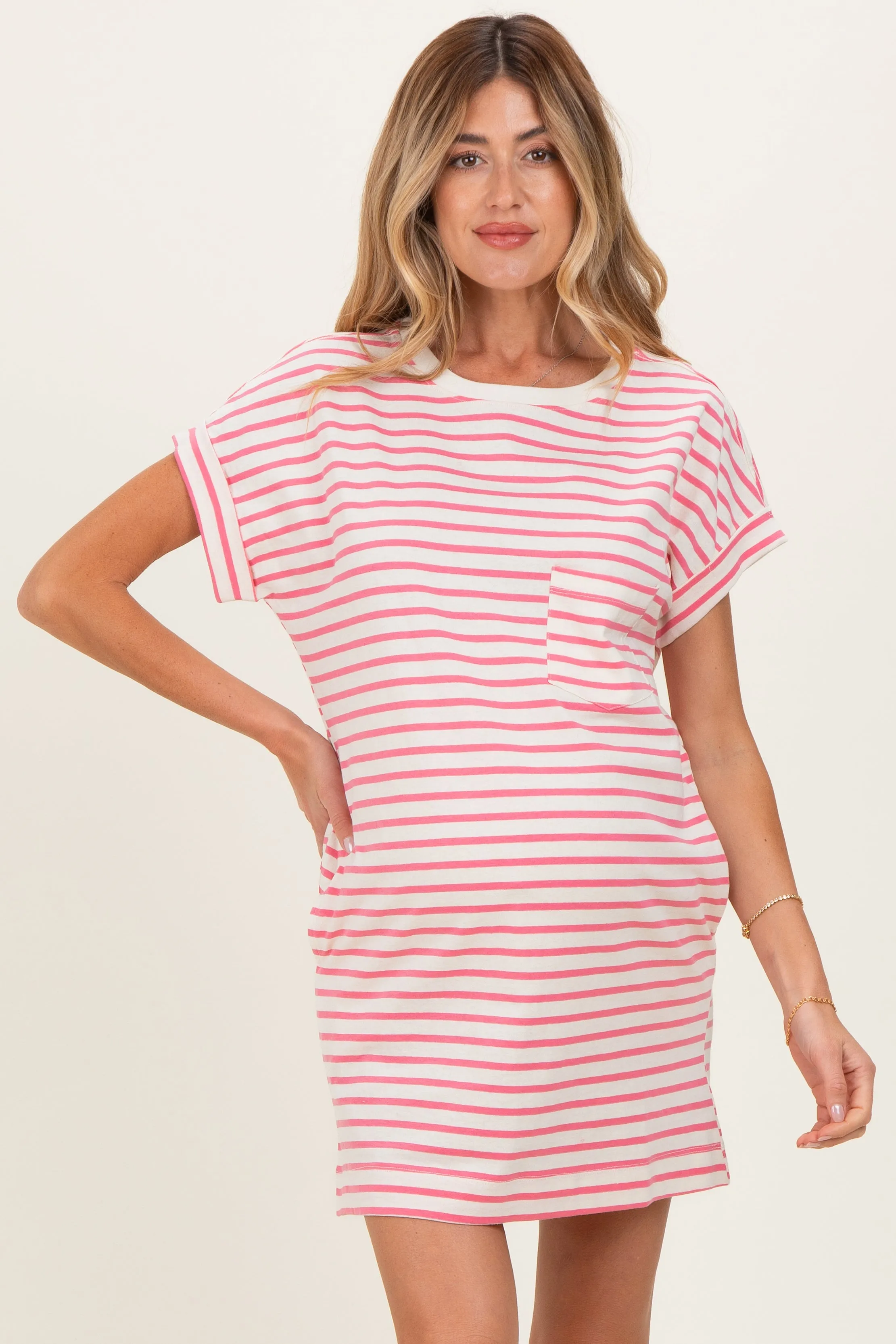 Pink Striped Maternity T-Shirt Mini Dress sold by Pinkblush product image thumbnail 2