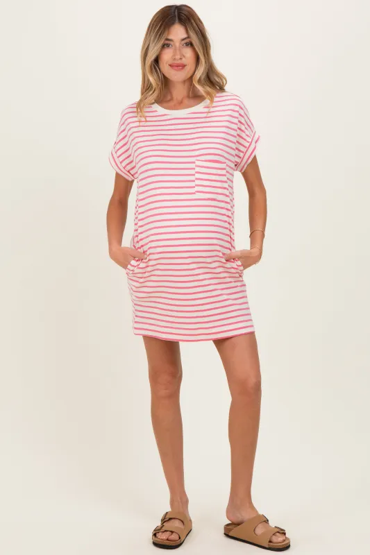 Pink Striped Maternity T-Shirt Mini Dress made by HYFVE