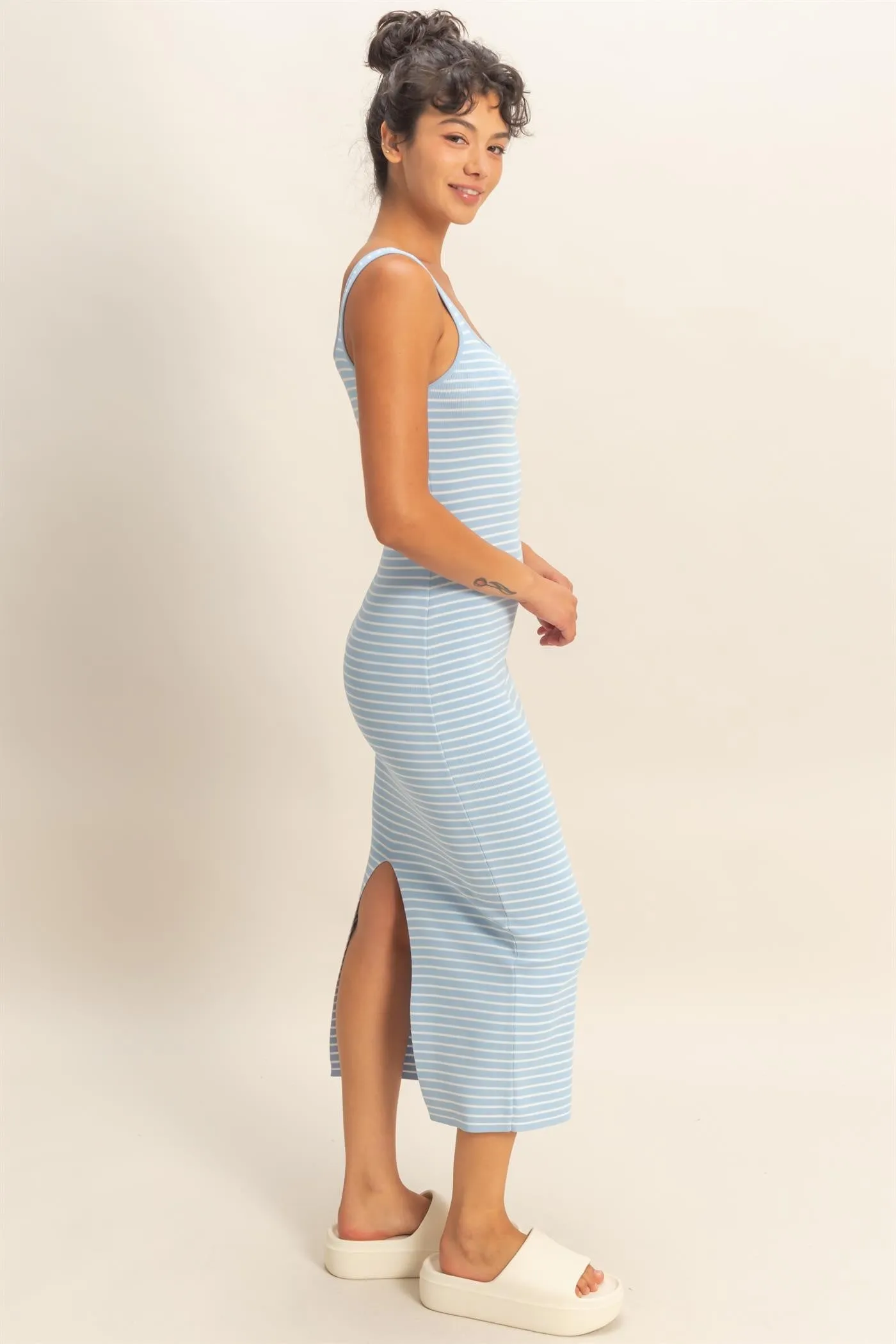 Light Blue Striped Fitted Midi Tank Dress sold by Pinkblush product image thumbnail 3