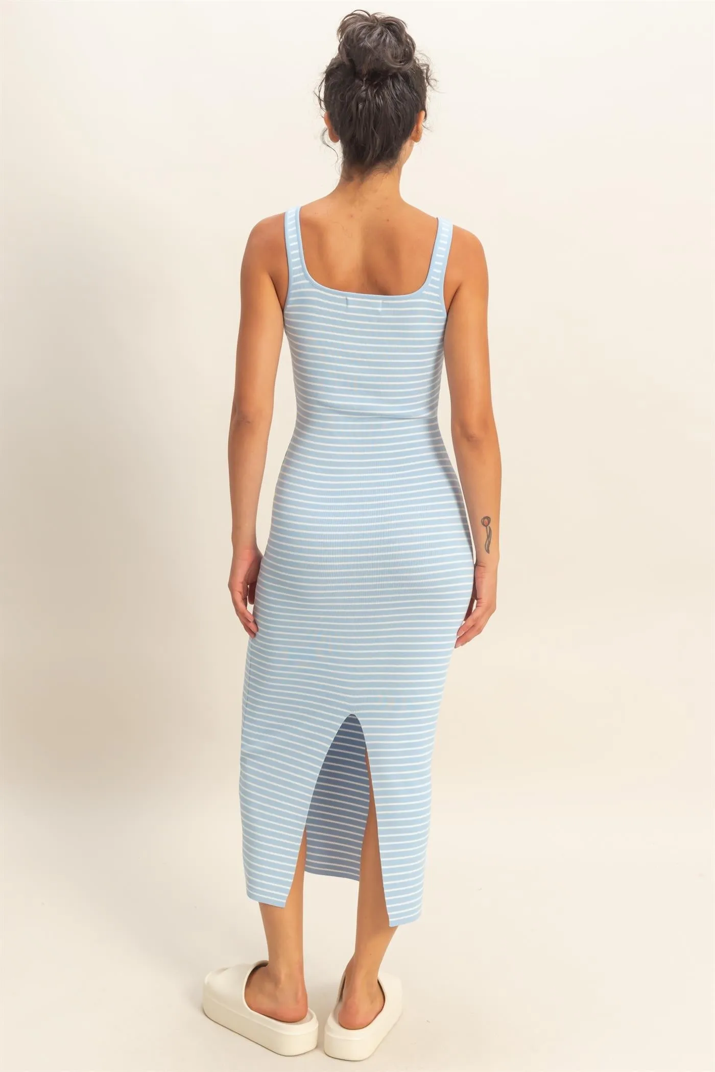 Light Blue Striped Fitted Midi Tank Dress sold by Pinkblush product image thumbnail 4