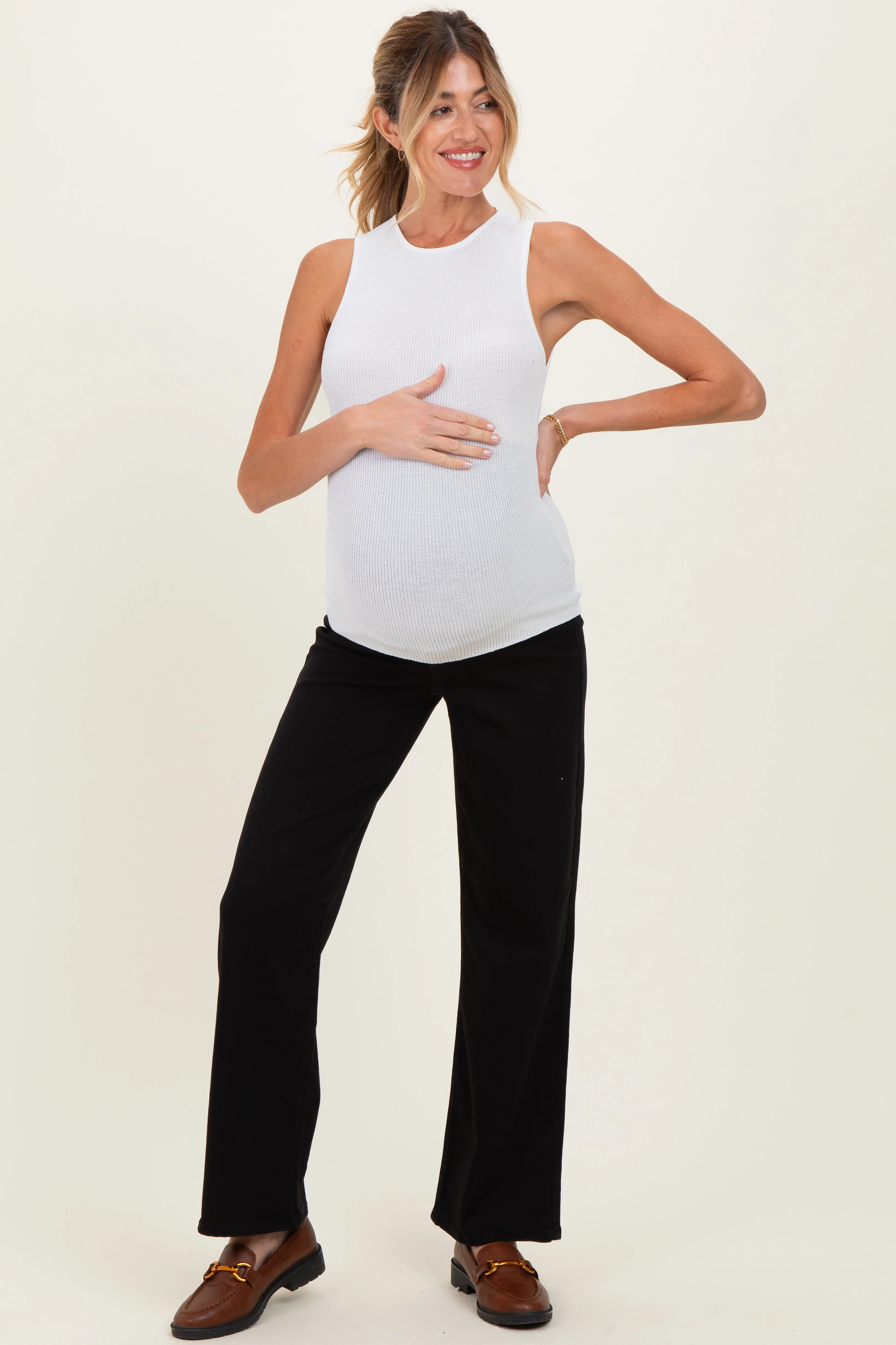 Black Relaxed Straight Maternity Jeans sold by Pinkblush