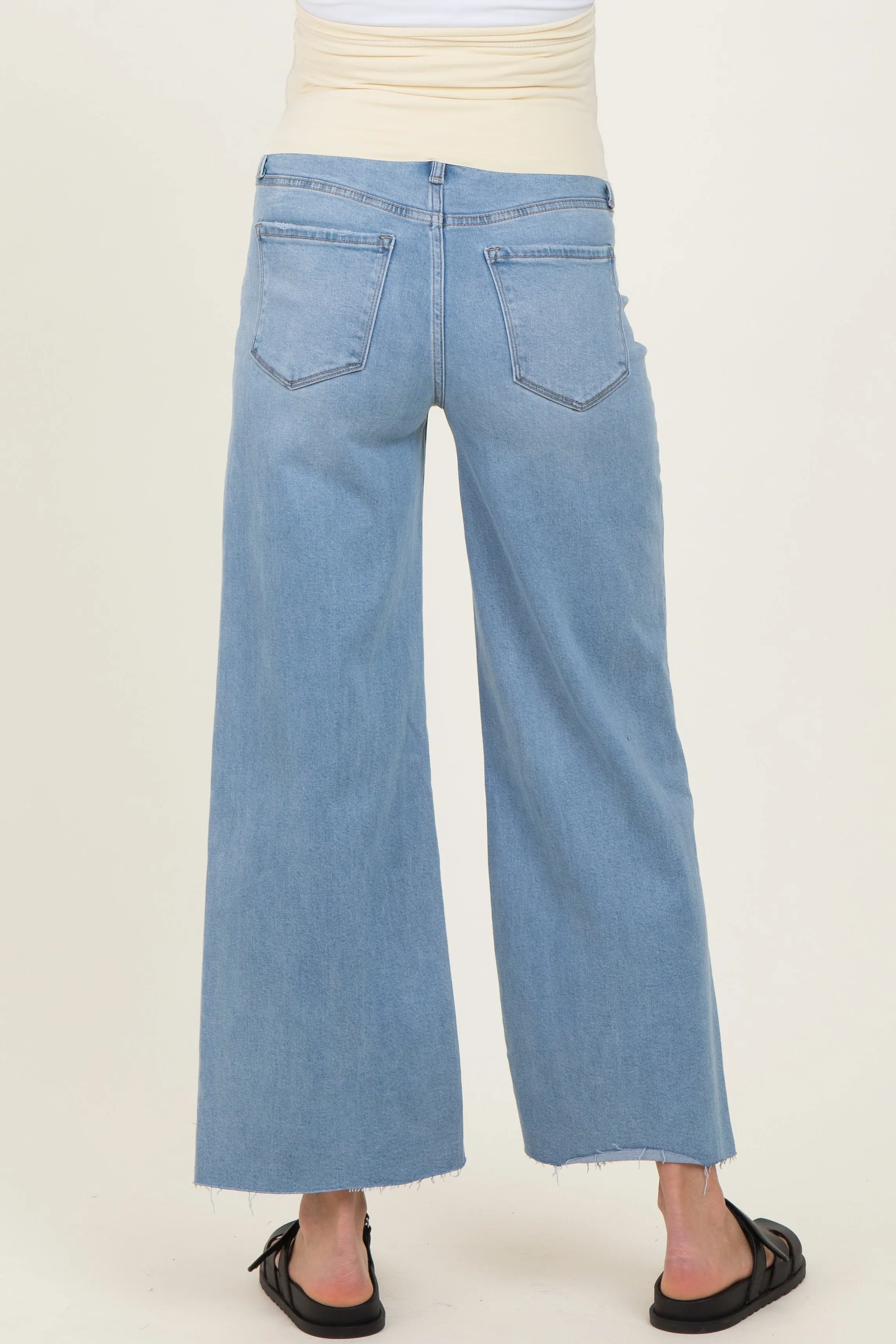 Light Blue Raw Hem Ankle Wide Leg Maternity Jeans sold by Pinkblush product image thumbnail 4