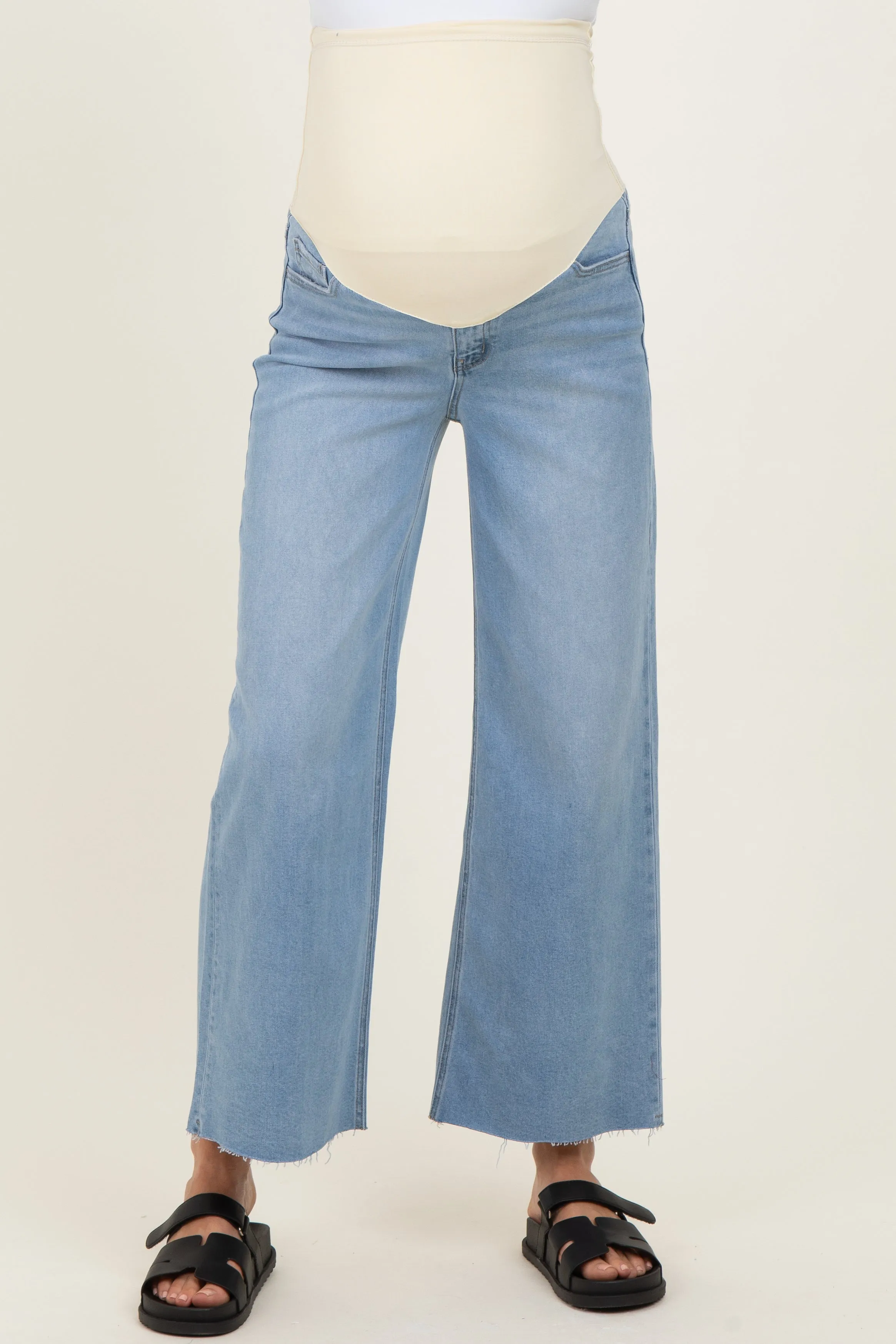 Light Blue Raw Hem Ankle Wide Leg Maternity Jeans sold by Pinkblush product image thumbnail 2