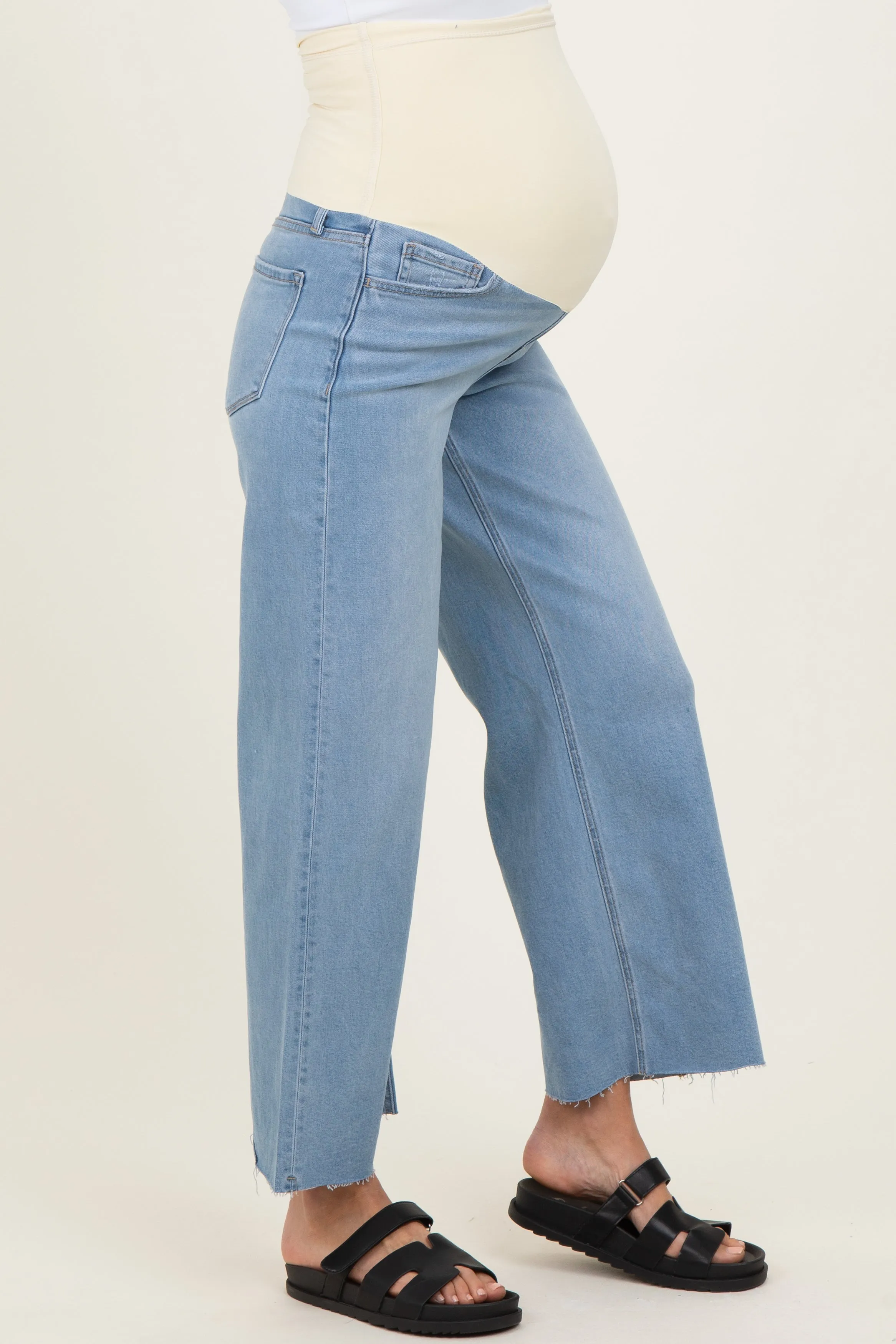 Light Blue Raw Hem Ankle Wide Leg Maternity Jeans sold by Pinkblush product image thumbnail 3