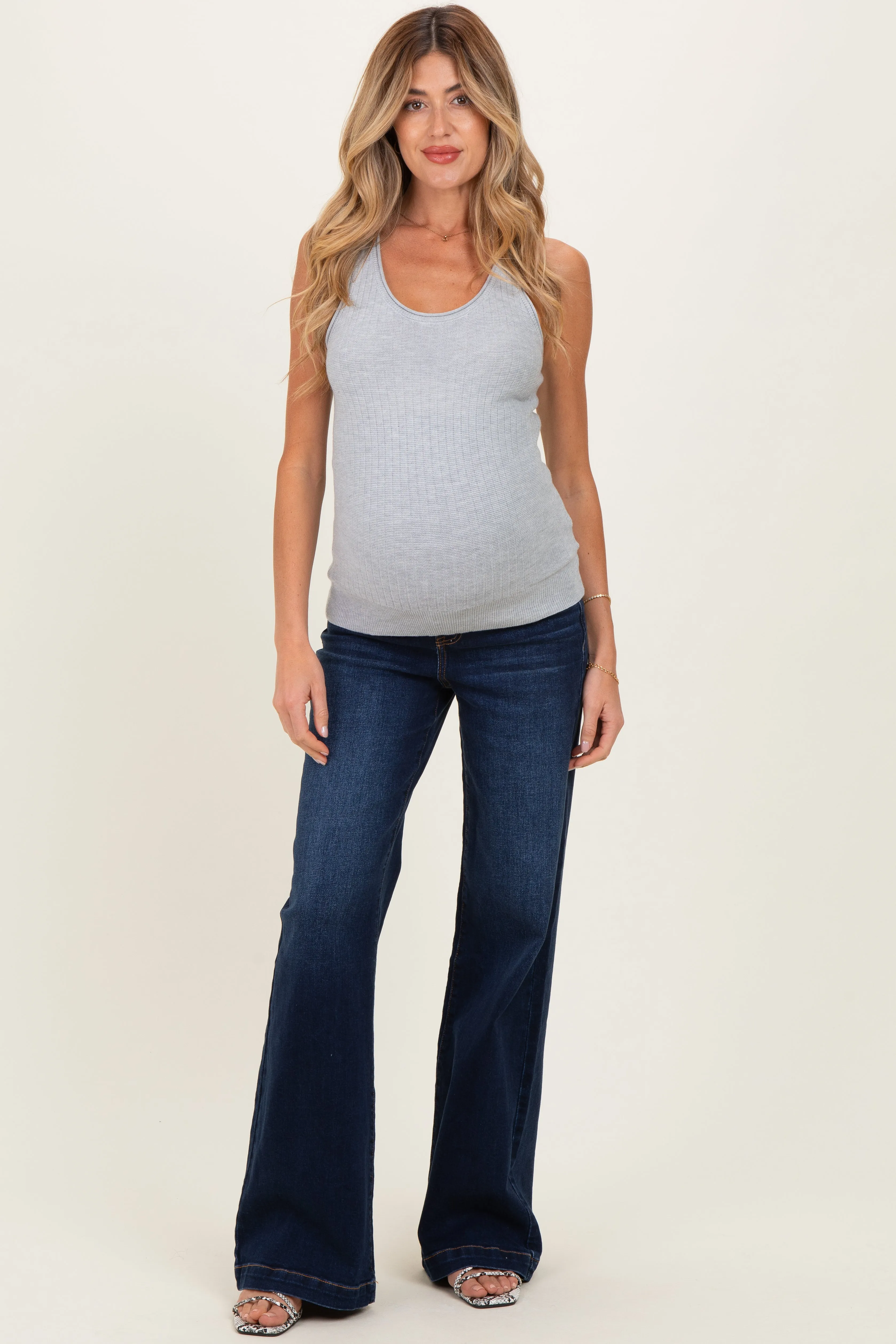 Navy Dark Wash Wide Leg Maternity Jeans sold by Pinkblush