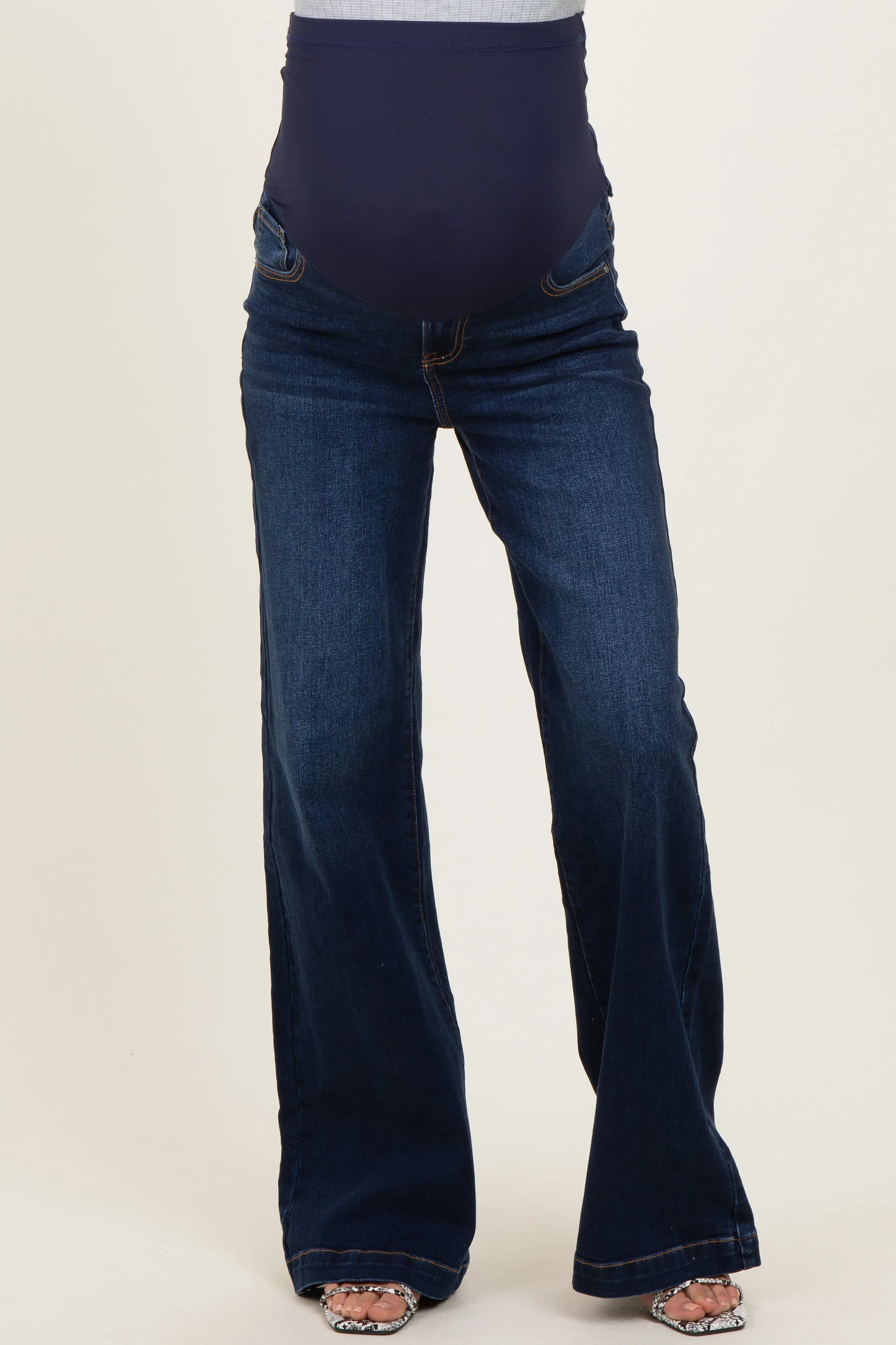 Navy Dark Wash Wide Leg Maternity Jeans sold by Pinkblush product image thumbnail 2