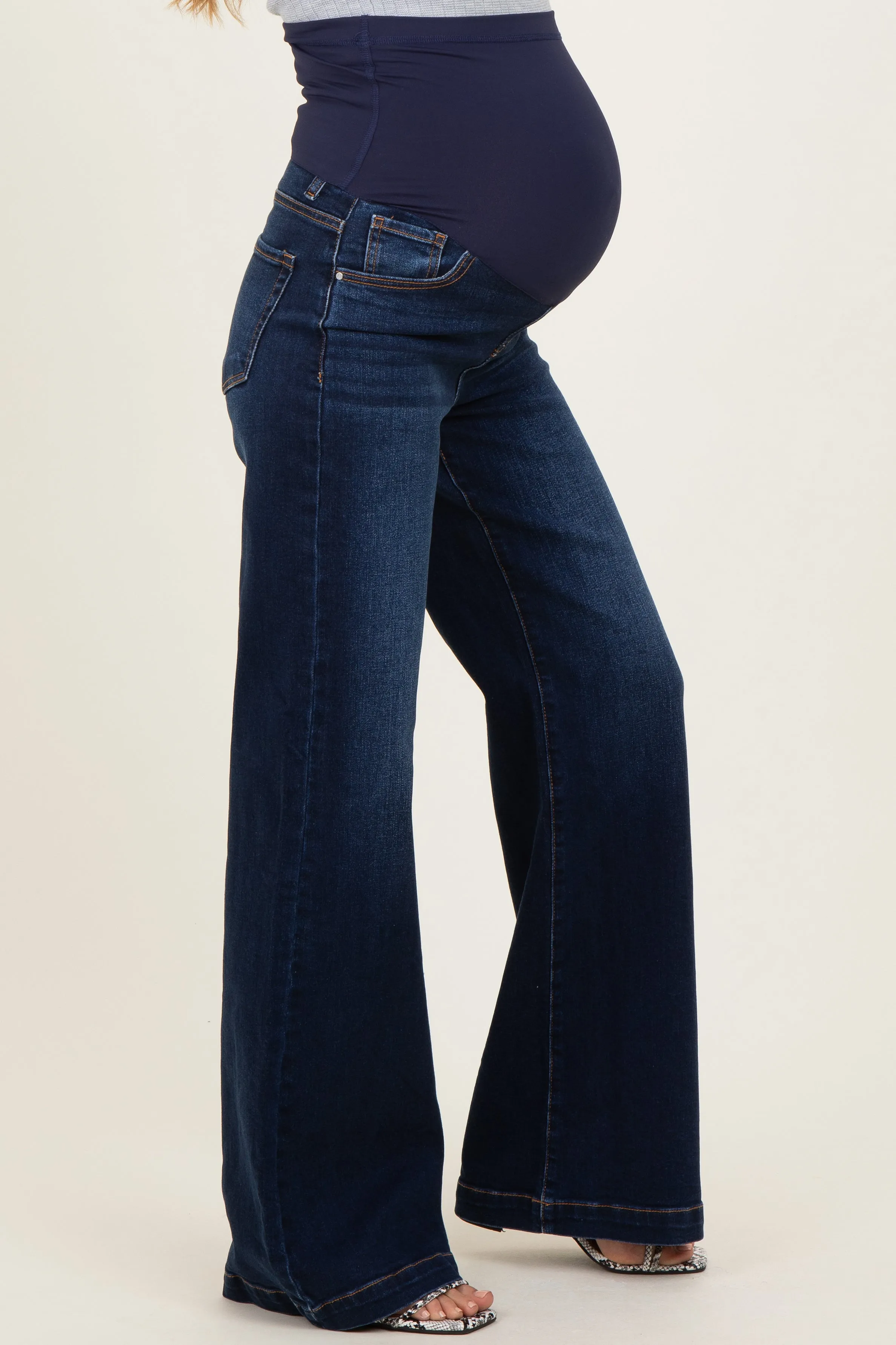 Navy Dark Wash Wide Leg Maternity Jeans sold by Pinkblush product image thumbnail 3