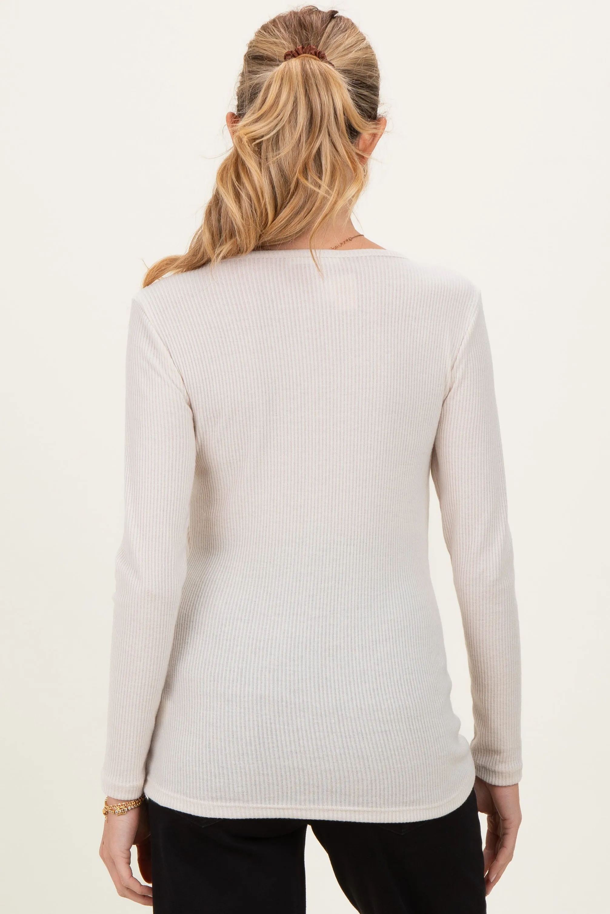 Cream Ribbed Crossover Maternity/Nursing Top sold by Pinkblush product image thumbnail 4