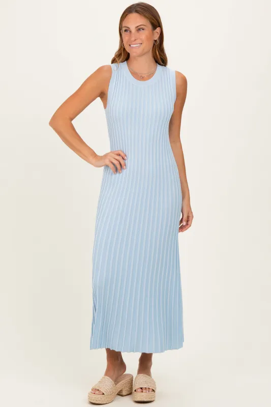 Sky Blue Ribbed Knit Sleeveless Maxi Dress made by Able