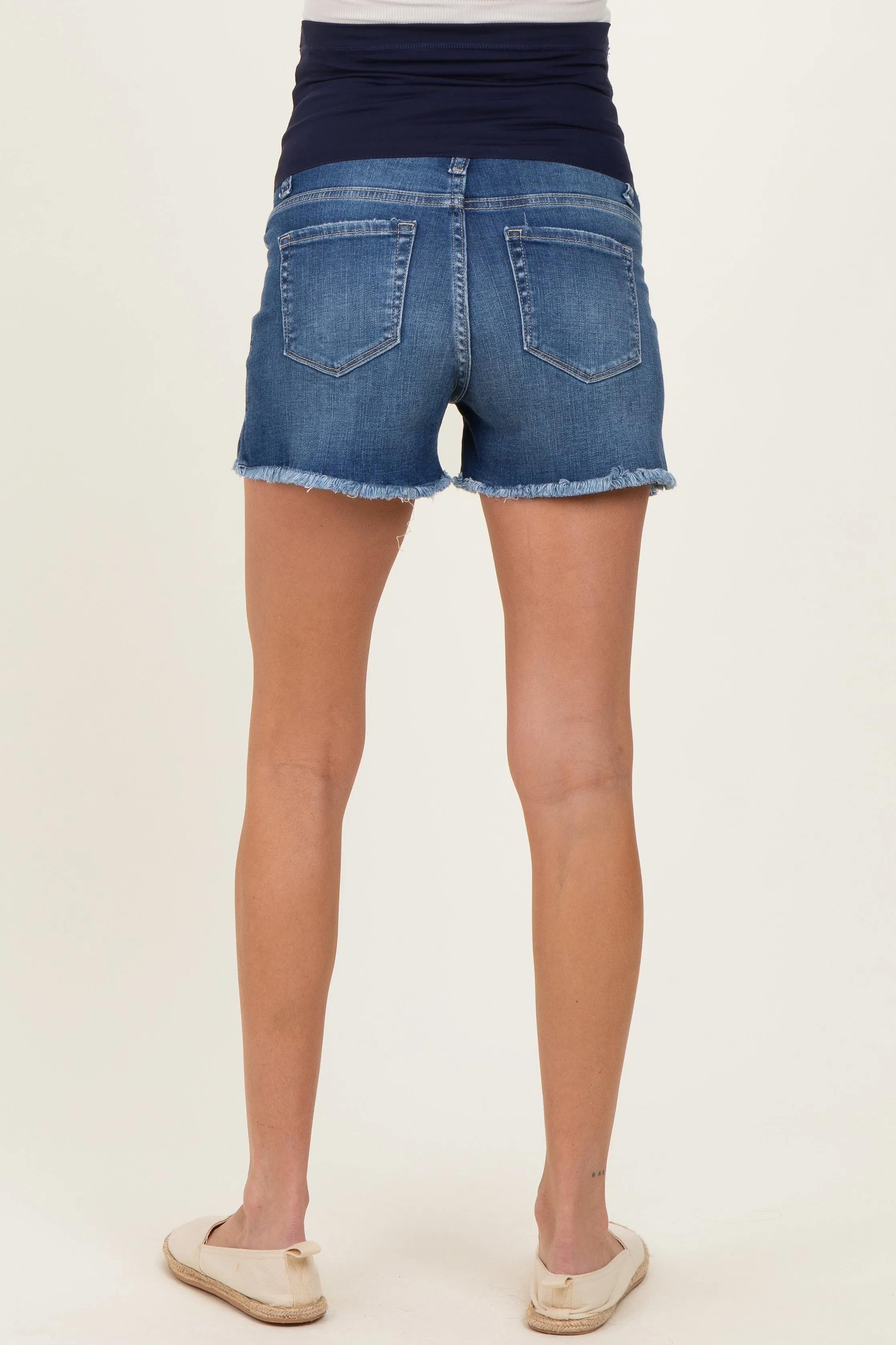 Navy Frayed Hem Maternity Denim Shorts sold by Pinkblush product image thumbnail 5
