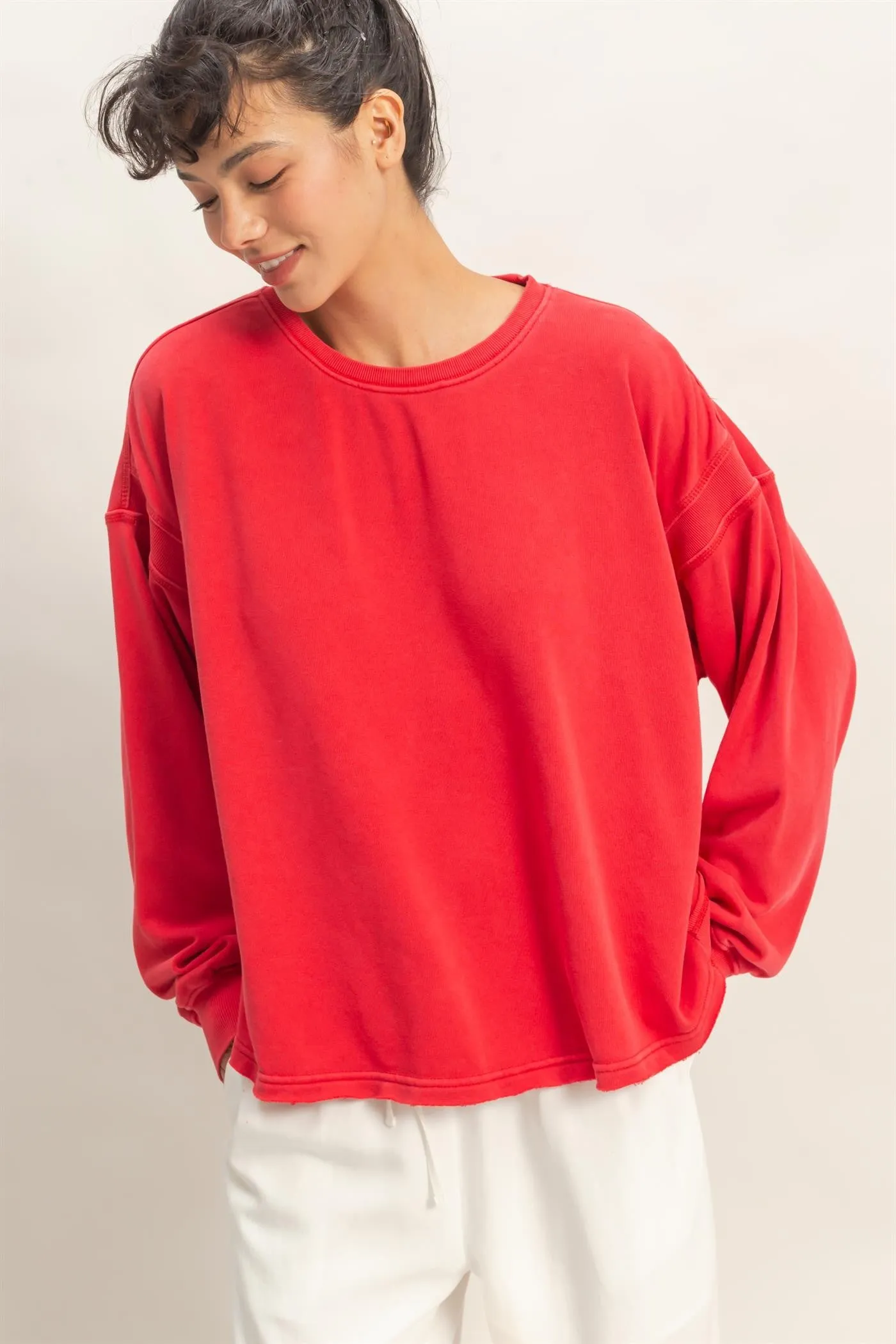 Red Oversized Cutout Back Sweatshirt sold by Pinkblush product image thumbnail 2