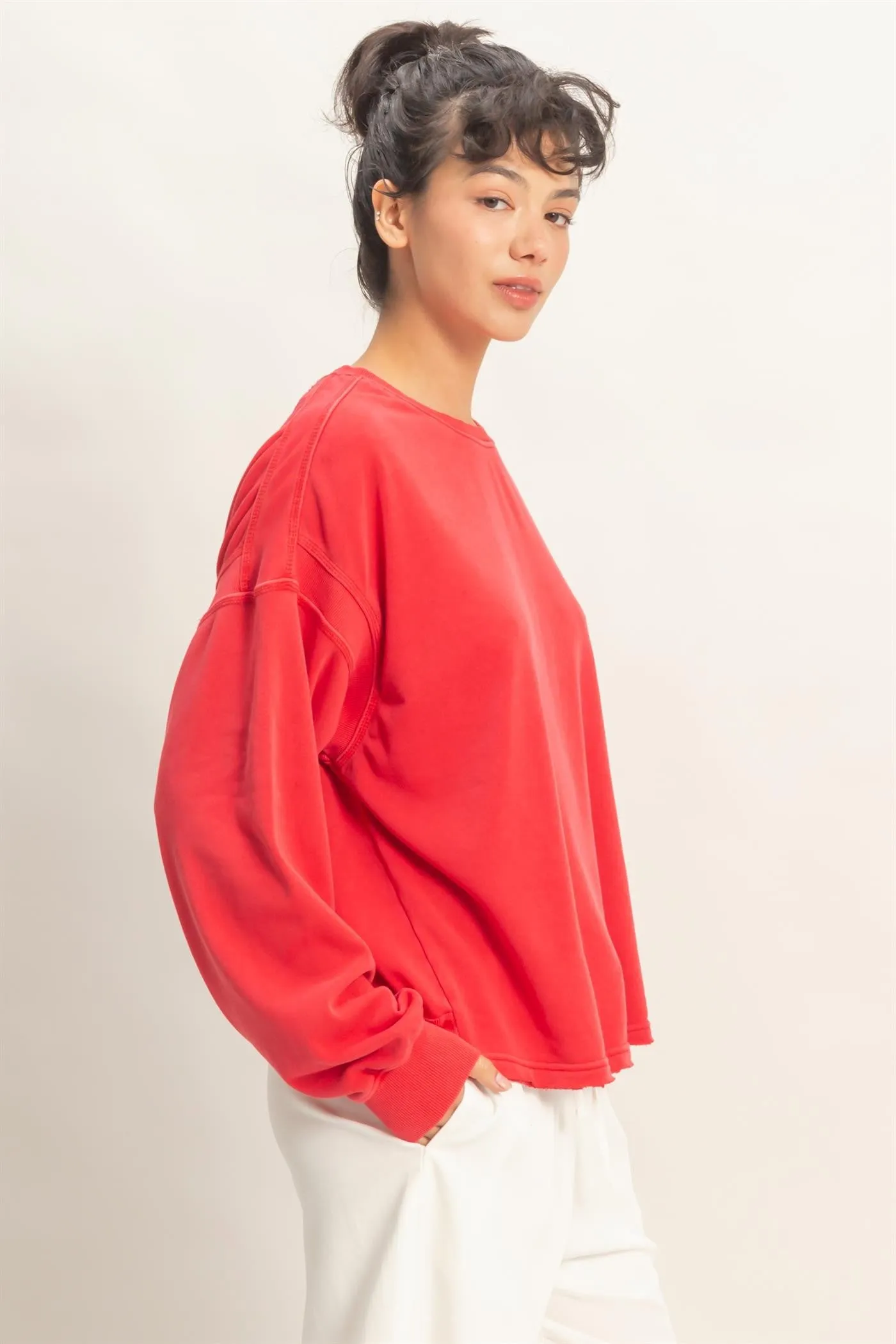 Red Oversized Cutout Back Sweatshirt sold by Pinkblush product image thumbnail 3