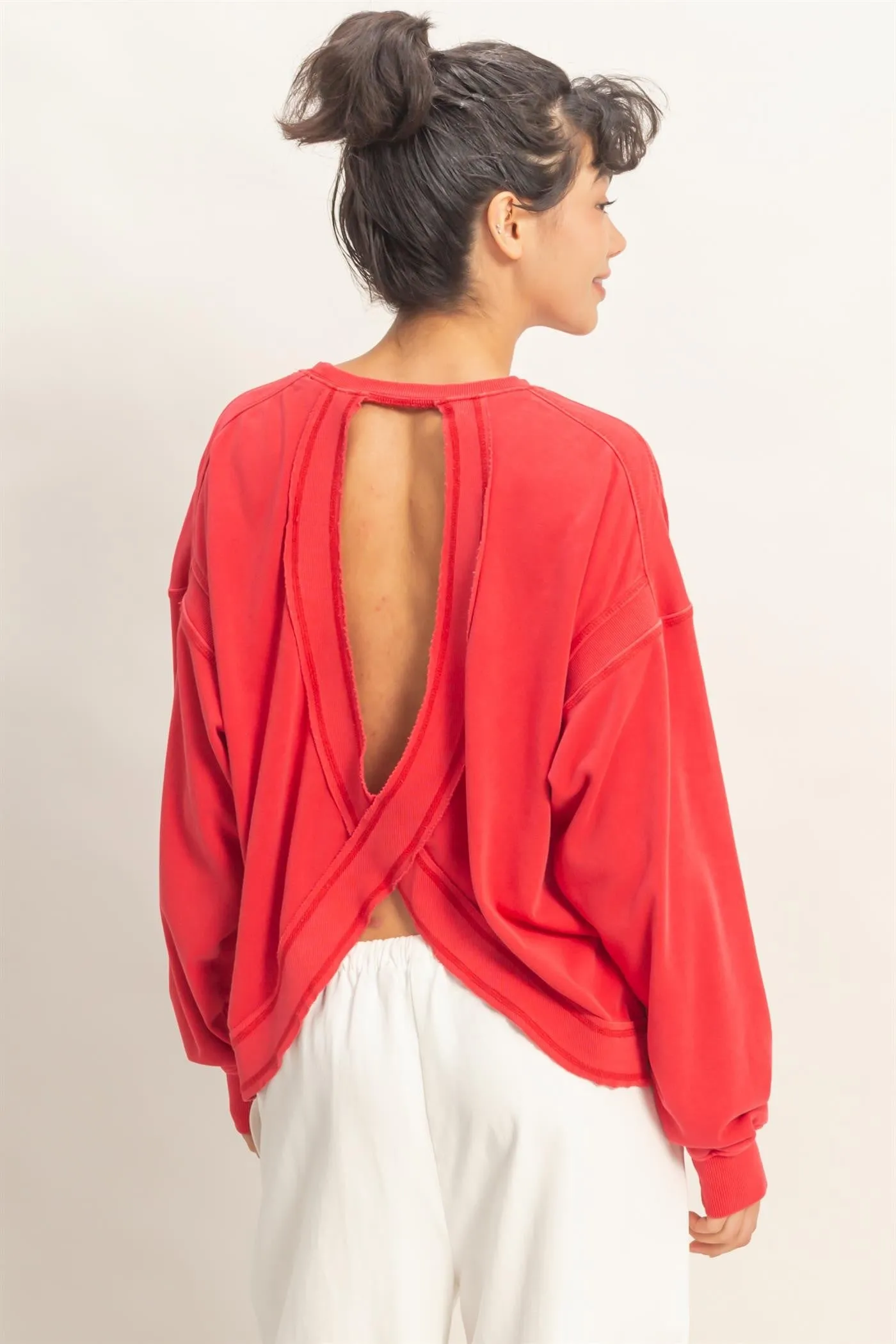 Red Oversized Cutout Back Sweatshirt sold by Pinkblush product image thumbnail 4
