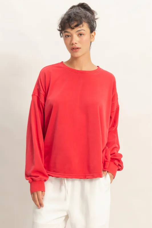 Red Oversized Cutout Back Sweatshirt made by Pinkblush