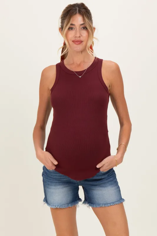 Navy Dark Wash Frayed Hem Maternity Denim Shorts made by Zenana Outfitters