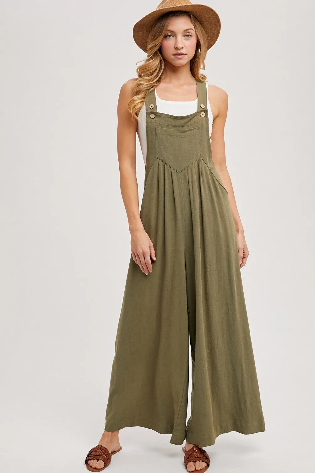 Olive Super Wide Leg Overall Jumpsuit sold by Pinkblush