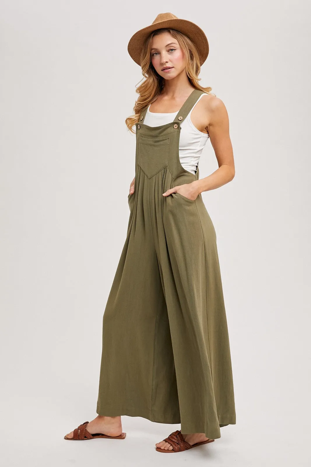 Olive Super Wide Leg Overall Jumpsuit sold by Pinkblush product image thumbnail 2