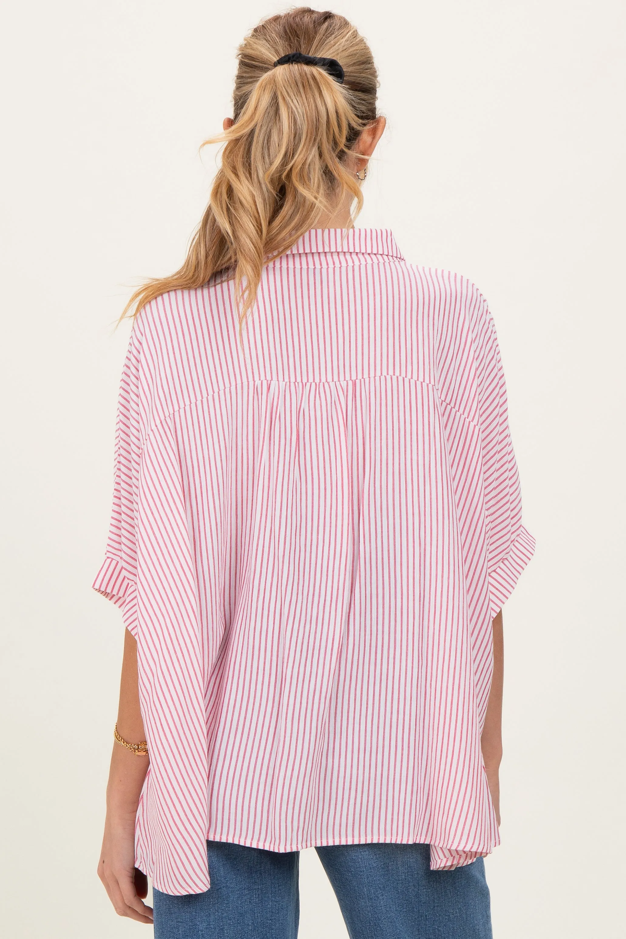 Red Striped Boxy Button Down Maternity Top sold by Pinkblush product image thumbnail 3