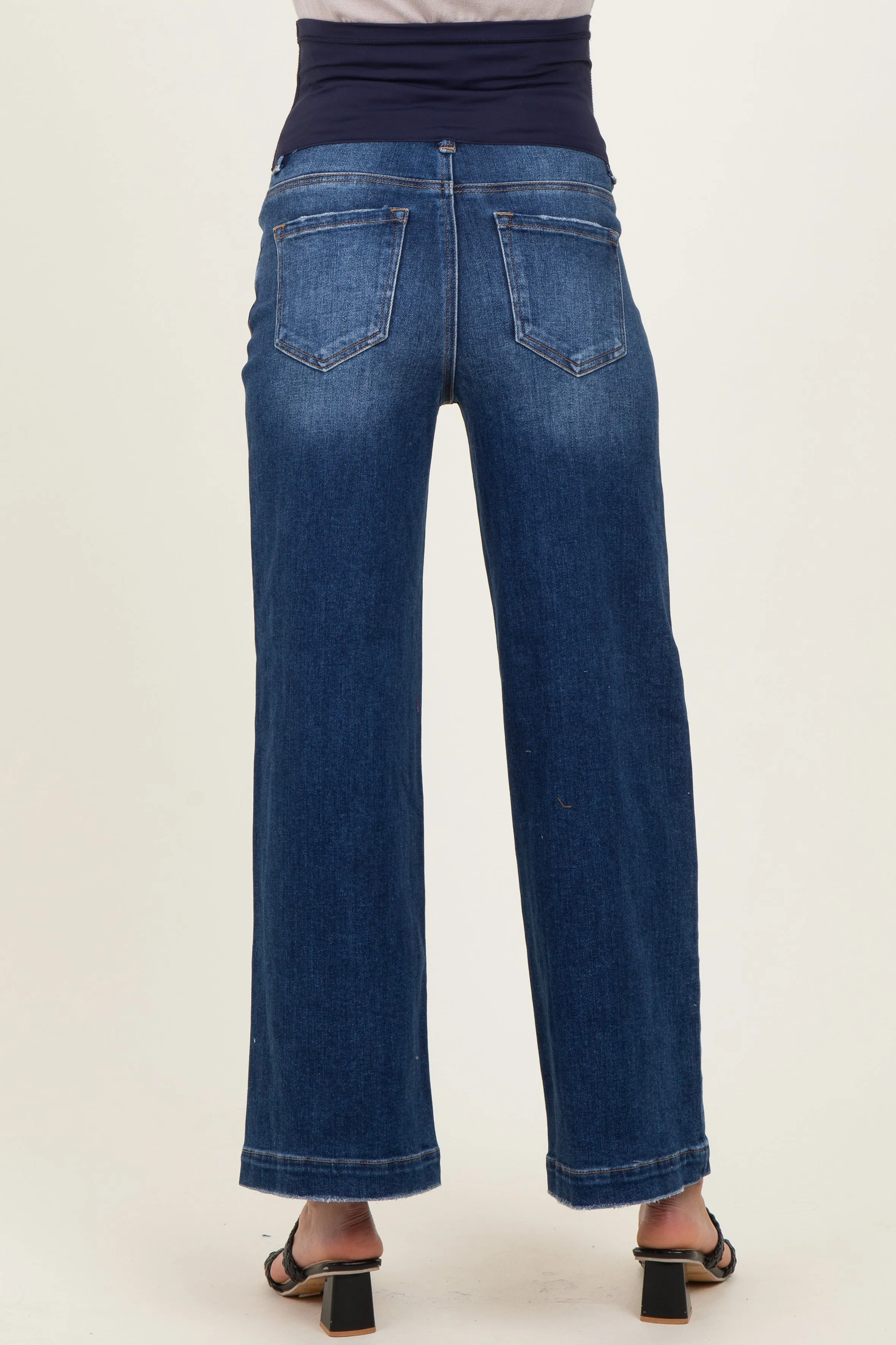 Navy Vintage Wash Maternity Wide Leg Jeans sold by Pinkblush product image thumbnail 5