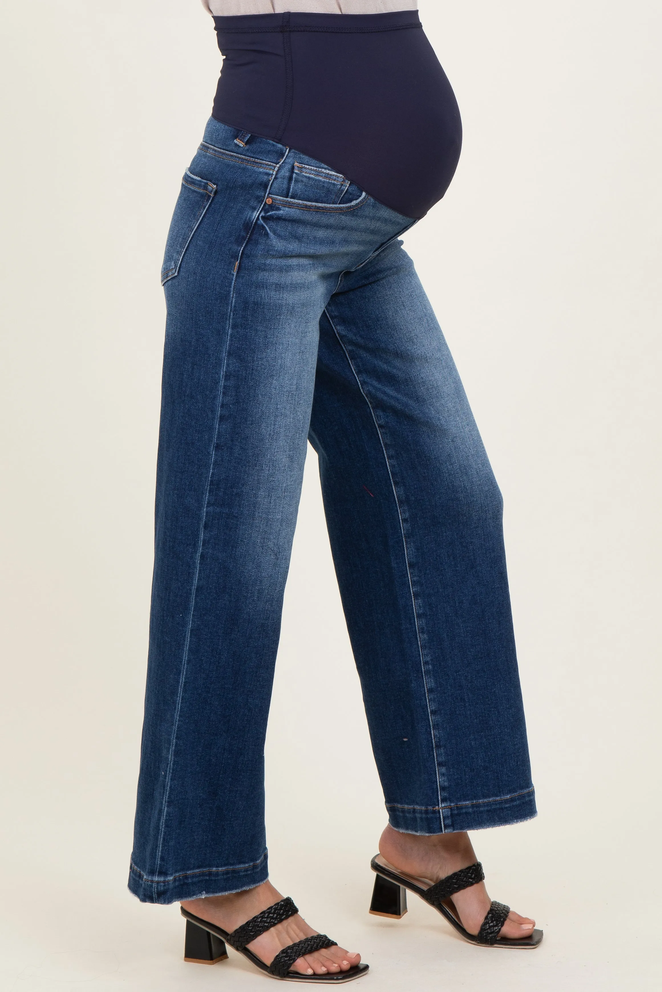 Navy Vintage Wash Maternity Wide Leg Jeans sold by Pinkblush product image thumbnail 3