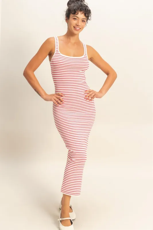Red Striped Fitted Midi Tank Dress made by Pinkblush
