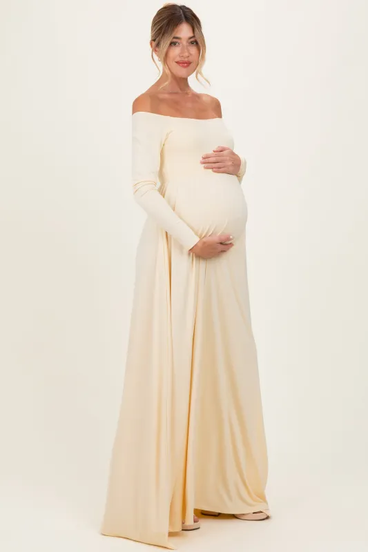 PinkBlush Yellow Off Shoulder Maternity Maxi Dress made by Pinkblush