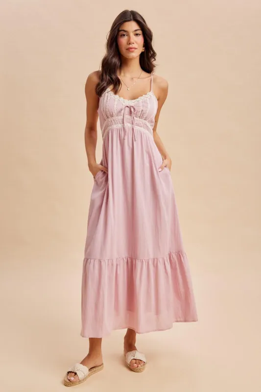 Pink Lace Accent Maxi Dress made by Inloom