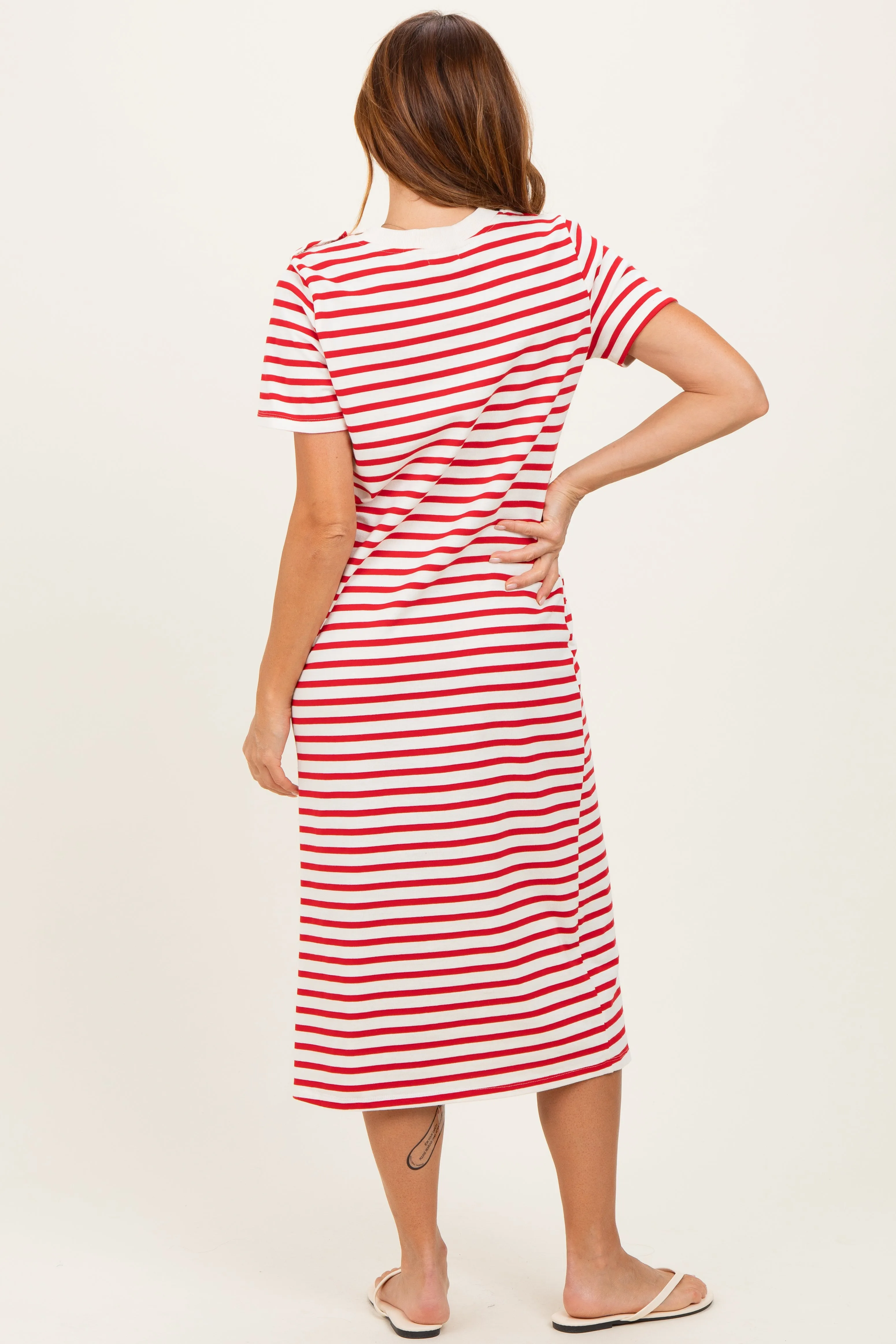 Red Striped Short Sleeve Midi Dress sold by Pinkblush product image thumbnail 3