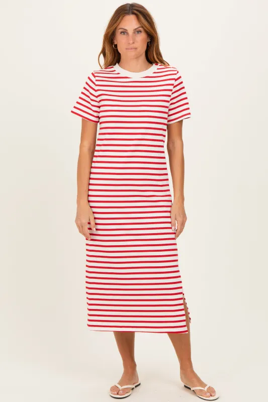 Red Striped Short Sleeve Midi Dress sold by Pinkblush