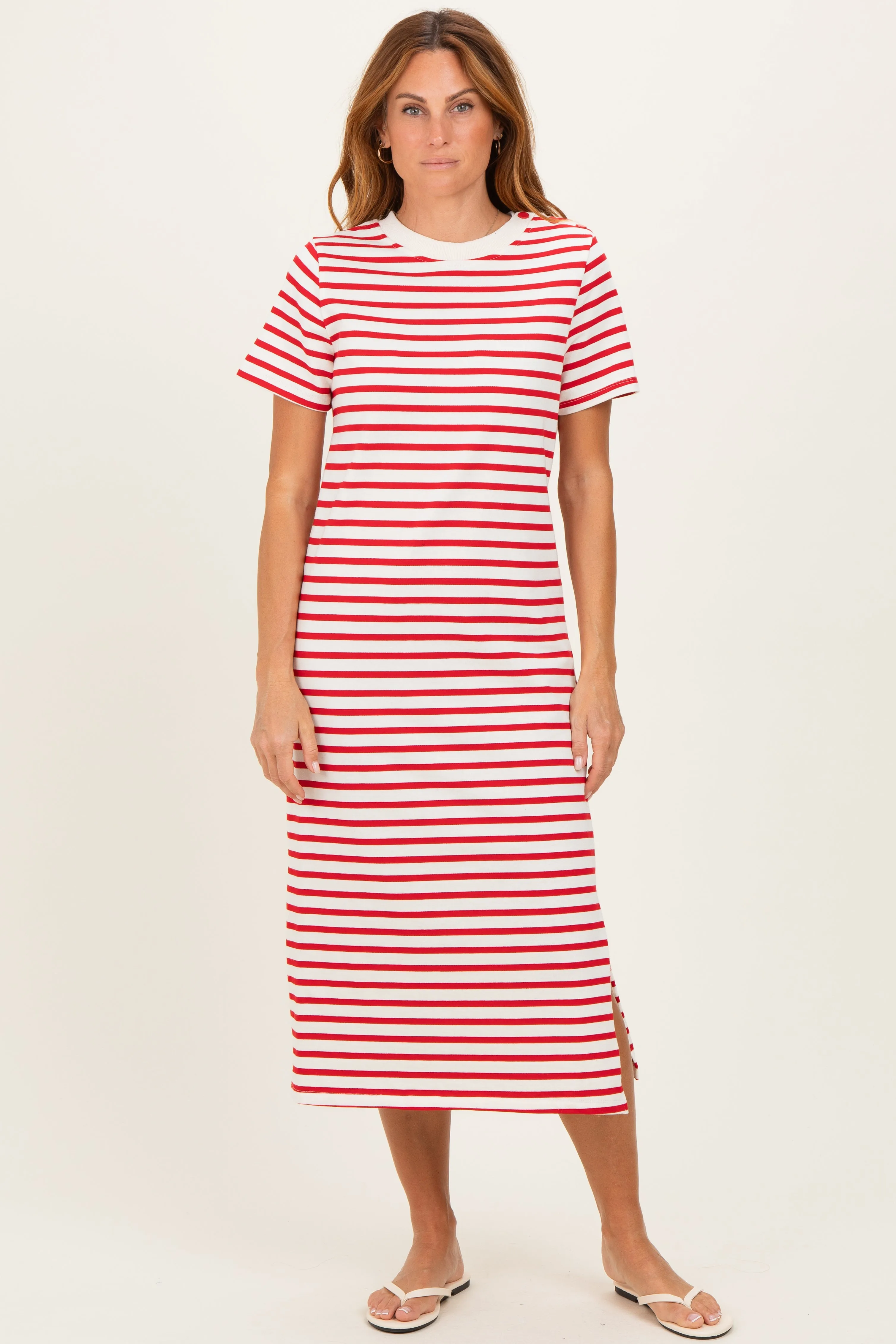Red Striped Short Sleeve Midi Dress sold by Pinkblush