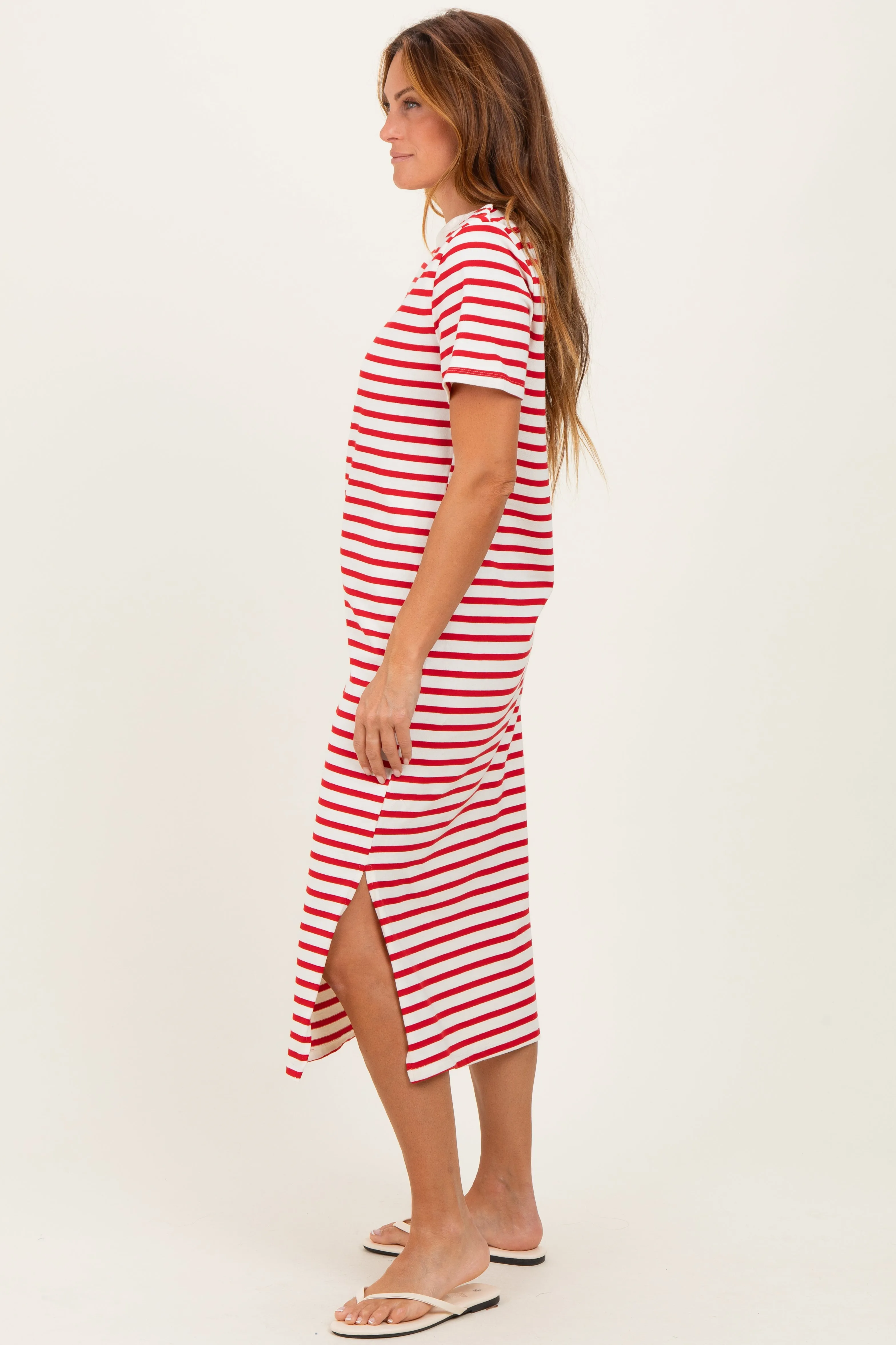 Red Striped Short Sleeve Midi Dress sold by Pinkblush product image thumbnail 2