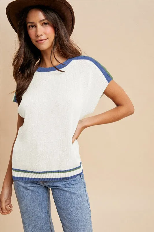 Ivory Colorblock Dolman Sweater Top made by AnnieWear