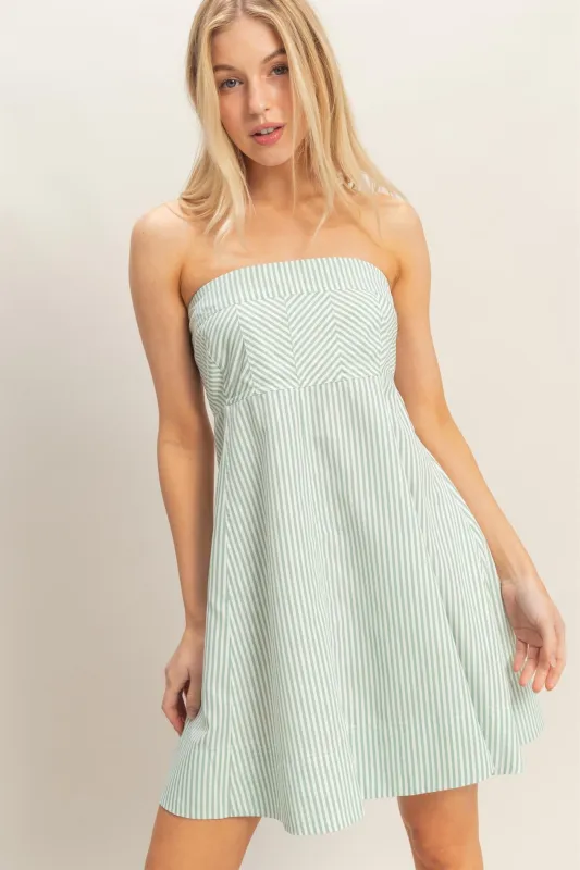 Sage Striped Strapless A-Line Dress made by HYFVE