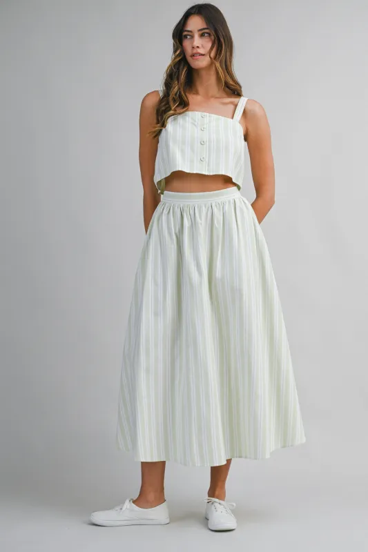 Mint Striped Crop Tank Midi Skirt Set made by MABLE