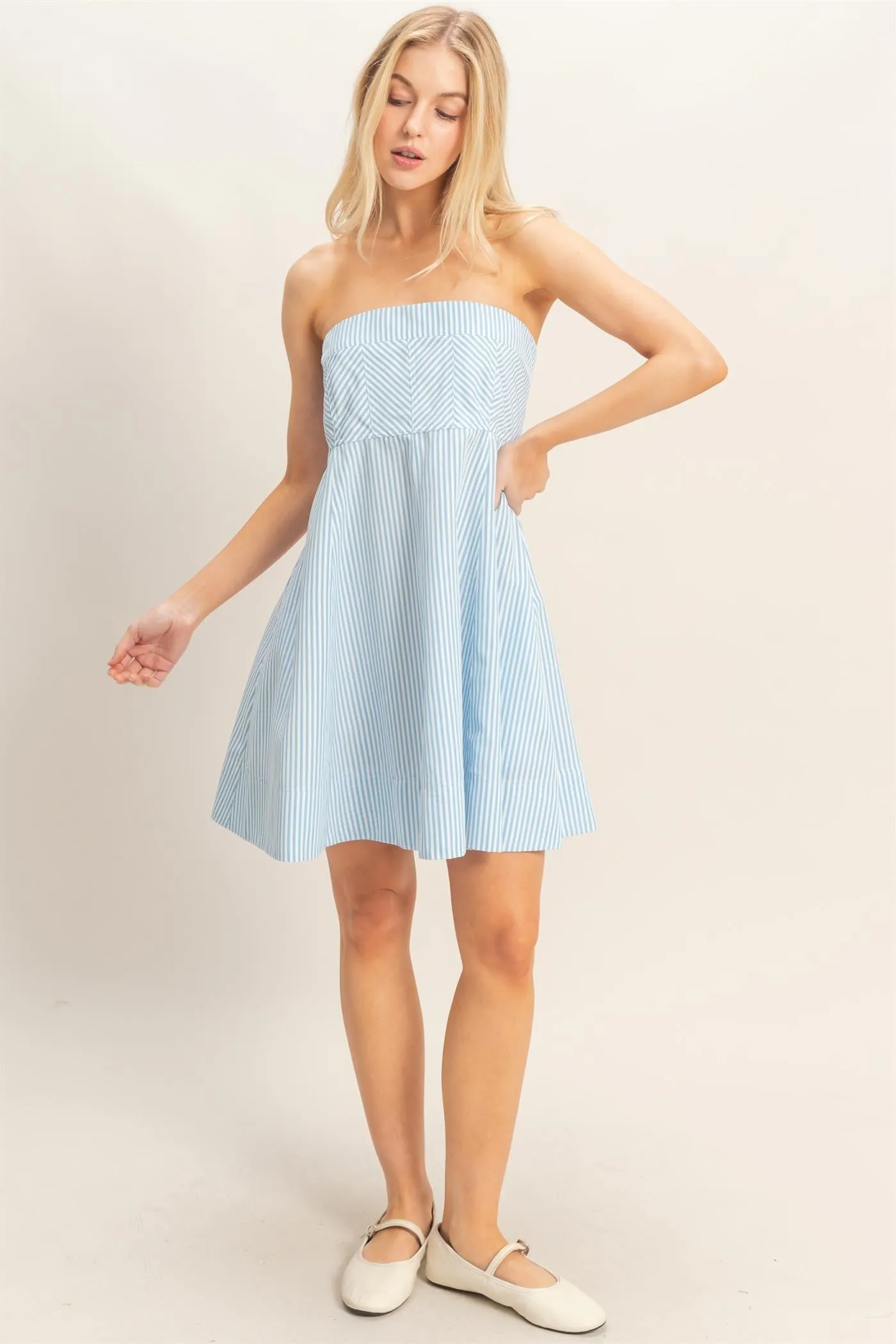Light Blue Striped Strapless A-Line Dress sold by Pinkblush product image thumbnail 4