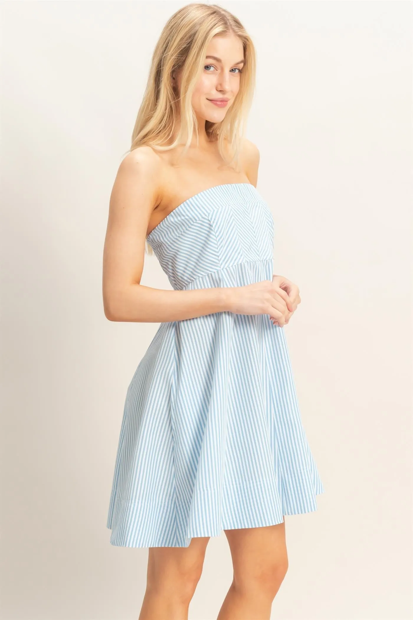 Light Blue Striped Strapless A-Line Dress sold by Pinkblush product image thumbnail 2