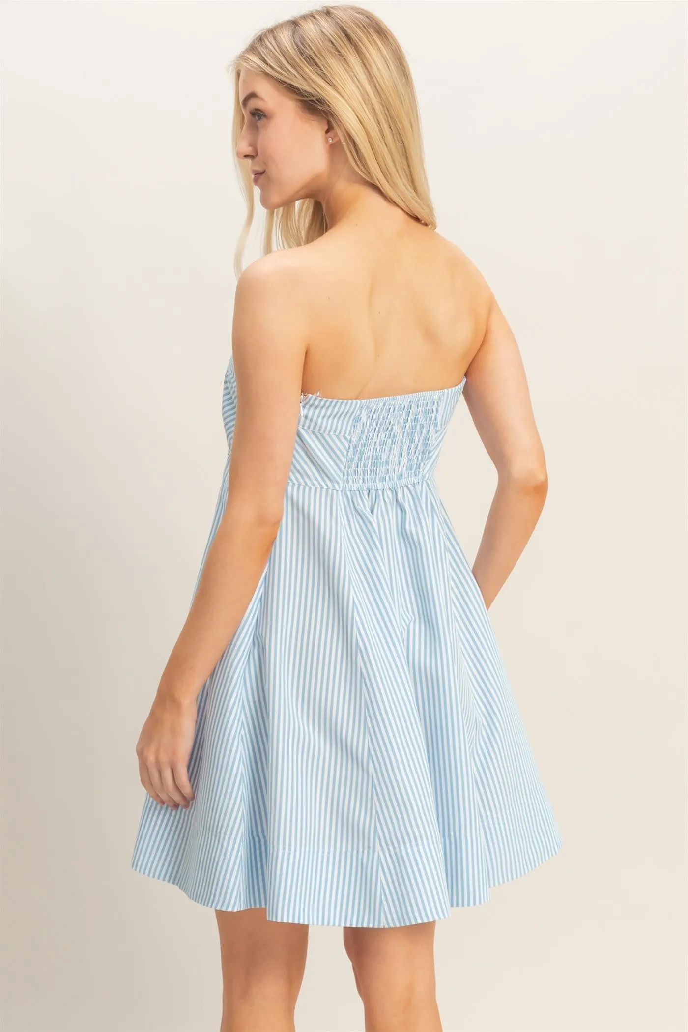 Light Blue Striped Strapless A-Line Dress sold by Pinkblush product image thumbnail 3