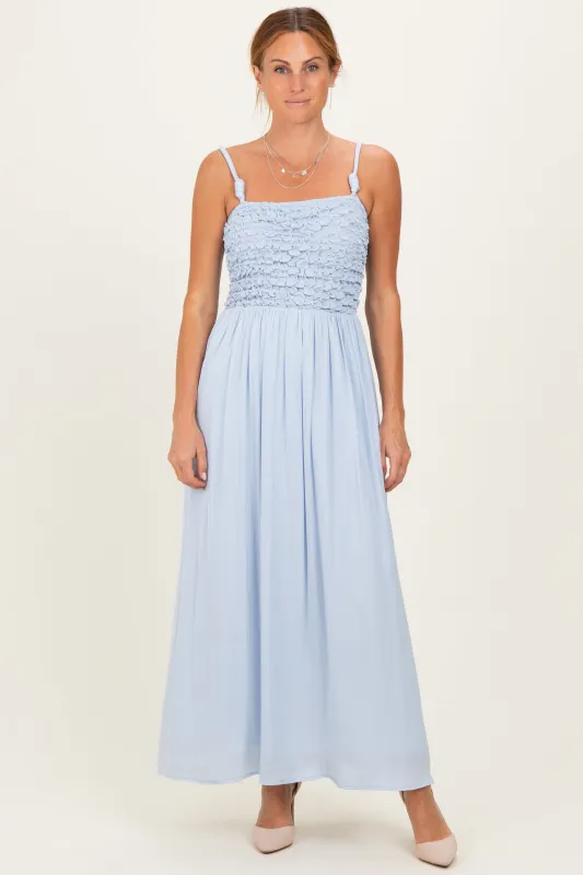 Light Blue Textured Smocked Maxi Dress made by Pinkblush