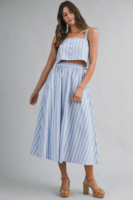 Blue Striped Crop Tank Midi Skirt Set made by Pinkblush