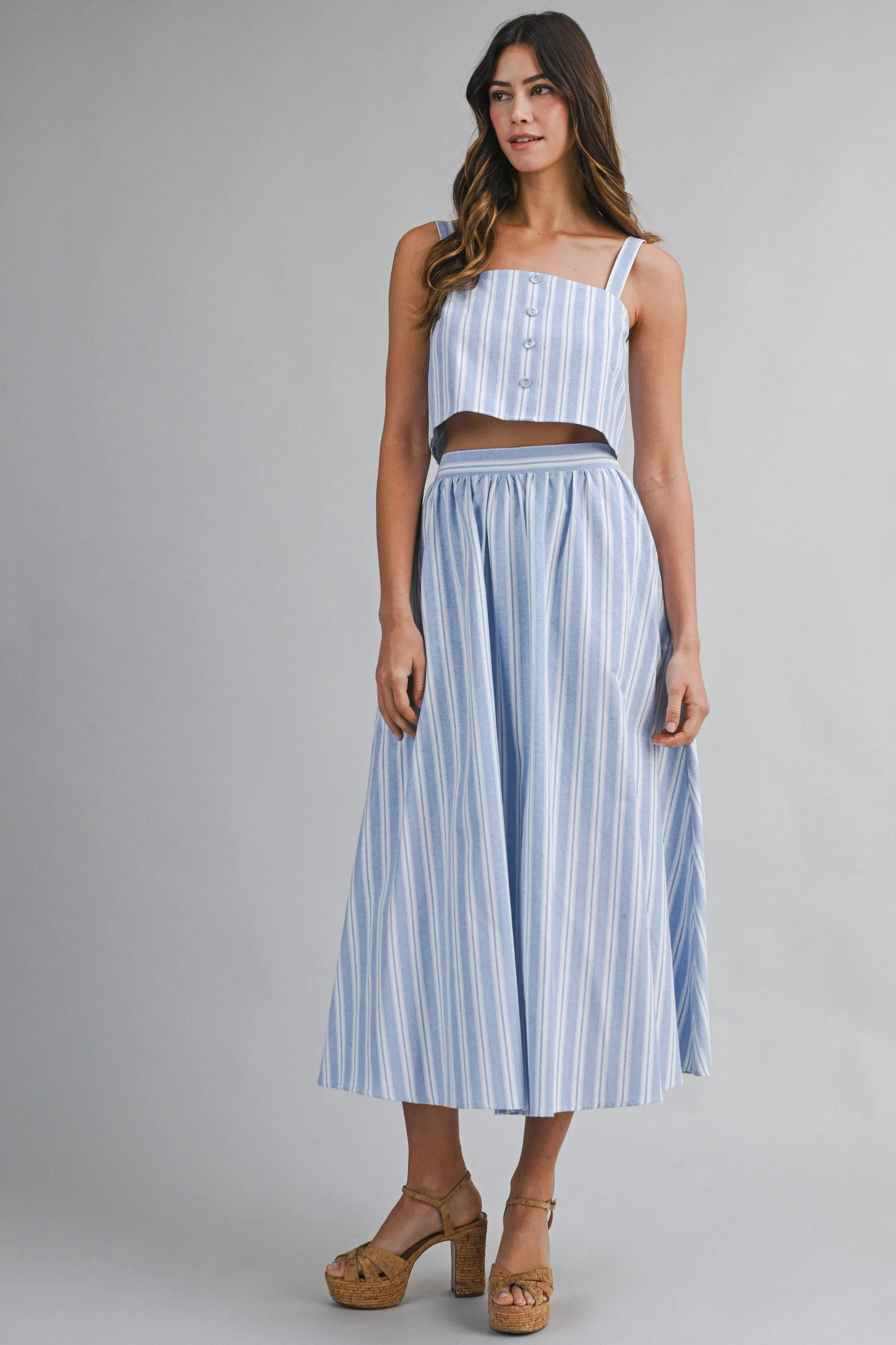 Blue Striped Crop Tank Midi Skirt Set sold by Pinkblush product image thumbnail 2