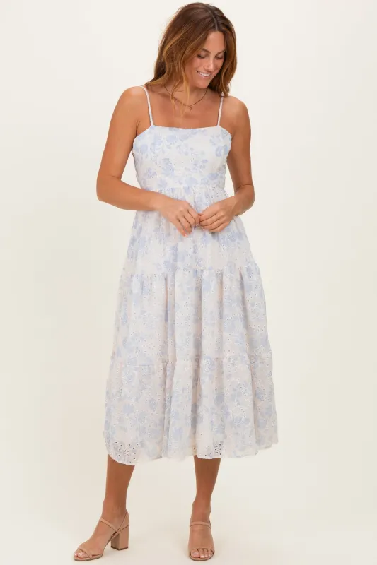 Cream Floral Eyelet Lace Tie Back Midi Dress made by Lovely Day